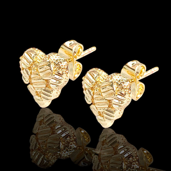Gold Filled Oro Laminado Diamond Cut Nugget Heart Earrings