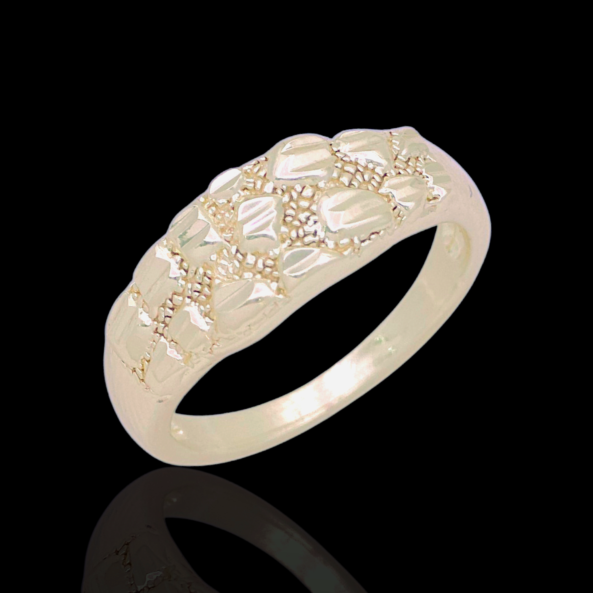 Gold Filled Oro Laminado Diamond Cut Nugget Signet Ring