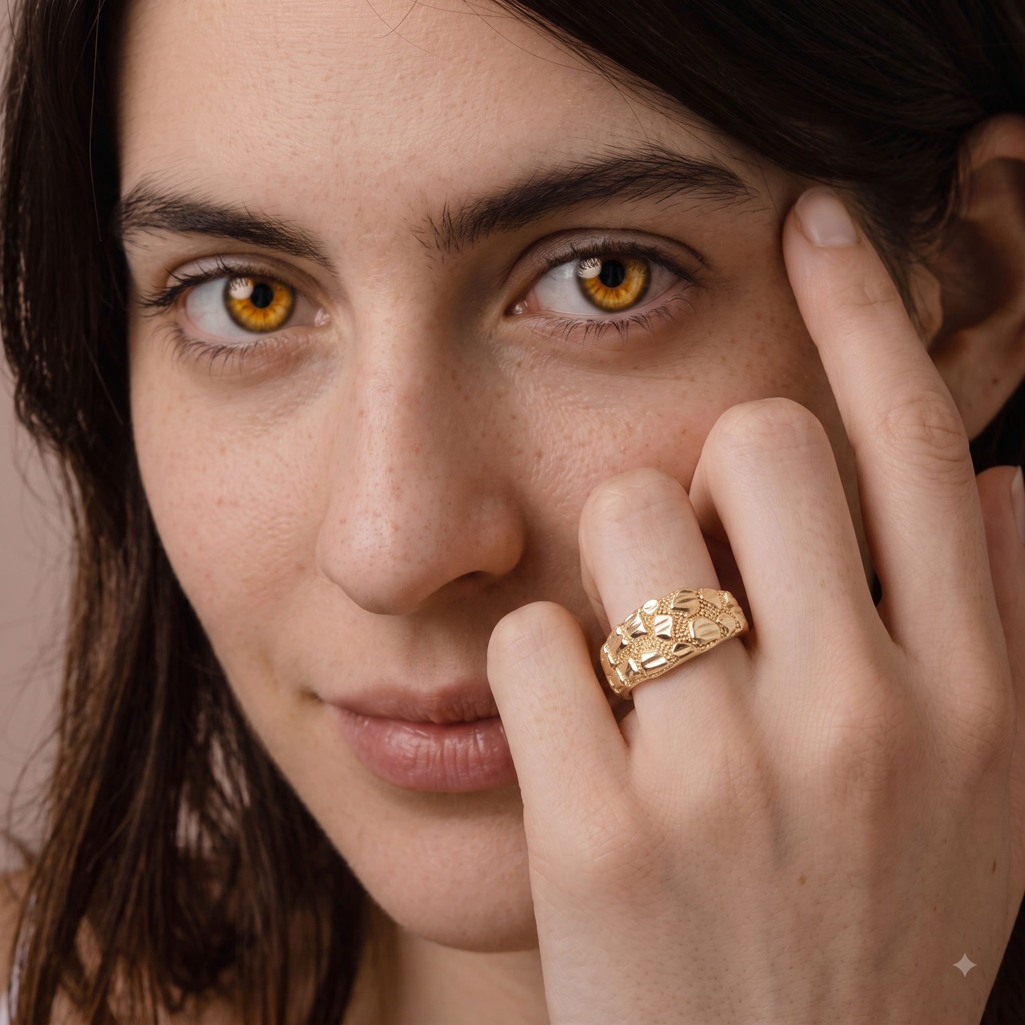 Gold Filled Oro Laminado Diamond Cut Nugget Signet Ring