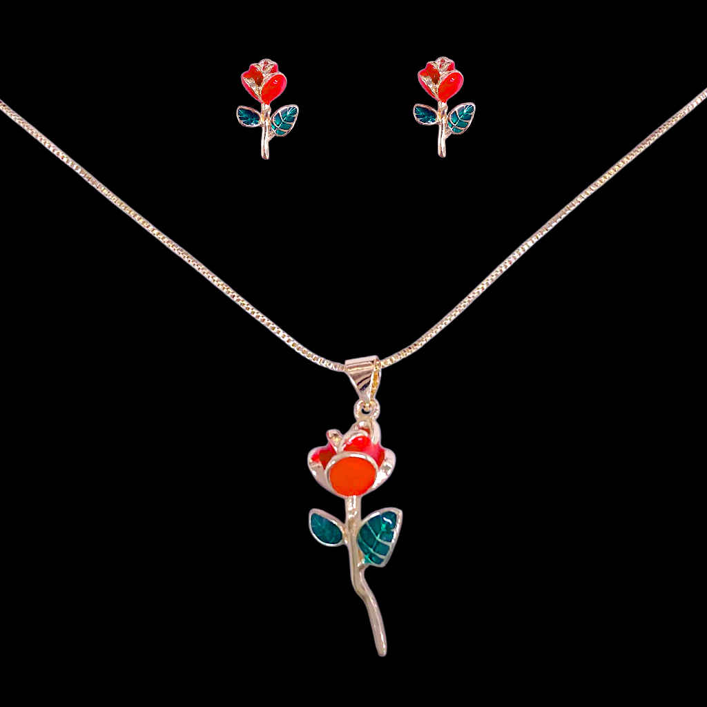 Gold Filled Oro Laminado Enamel French Passion Rose Set