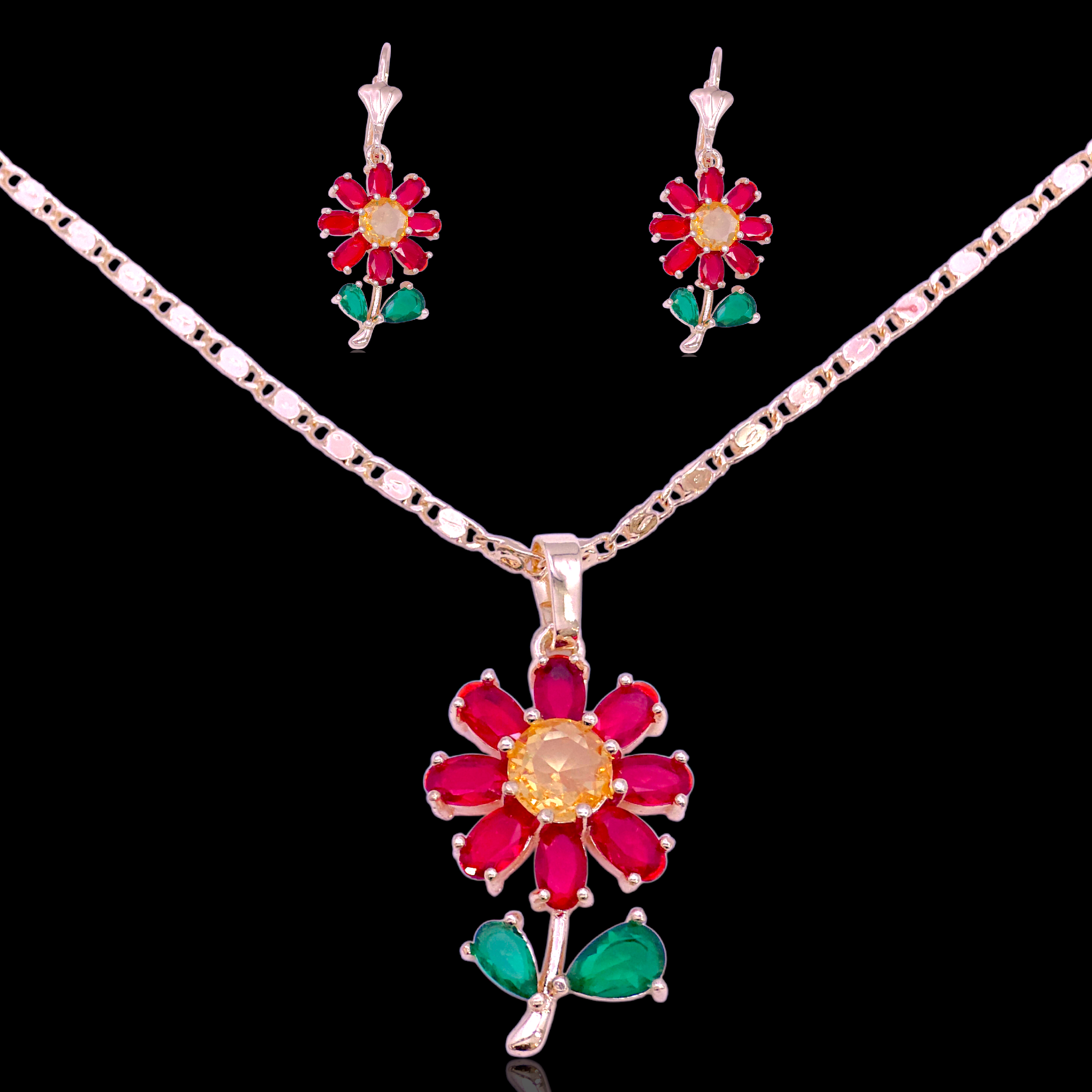 Gold Filled Oro Laminado Eternal Sunflower Zirconia Set