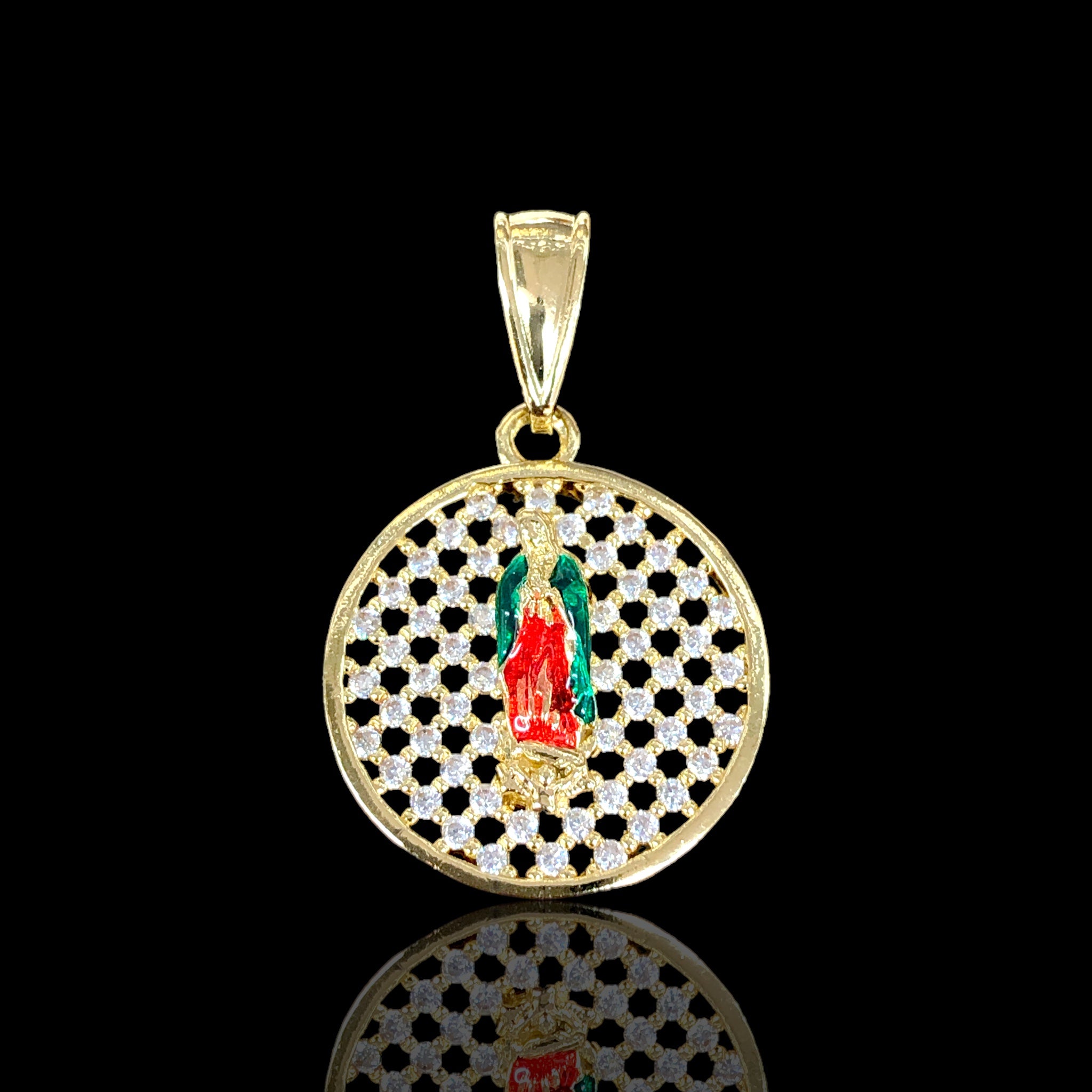 Gold Filled Oro Laminado Filigree Guadalupe CZ Pendant