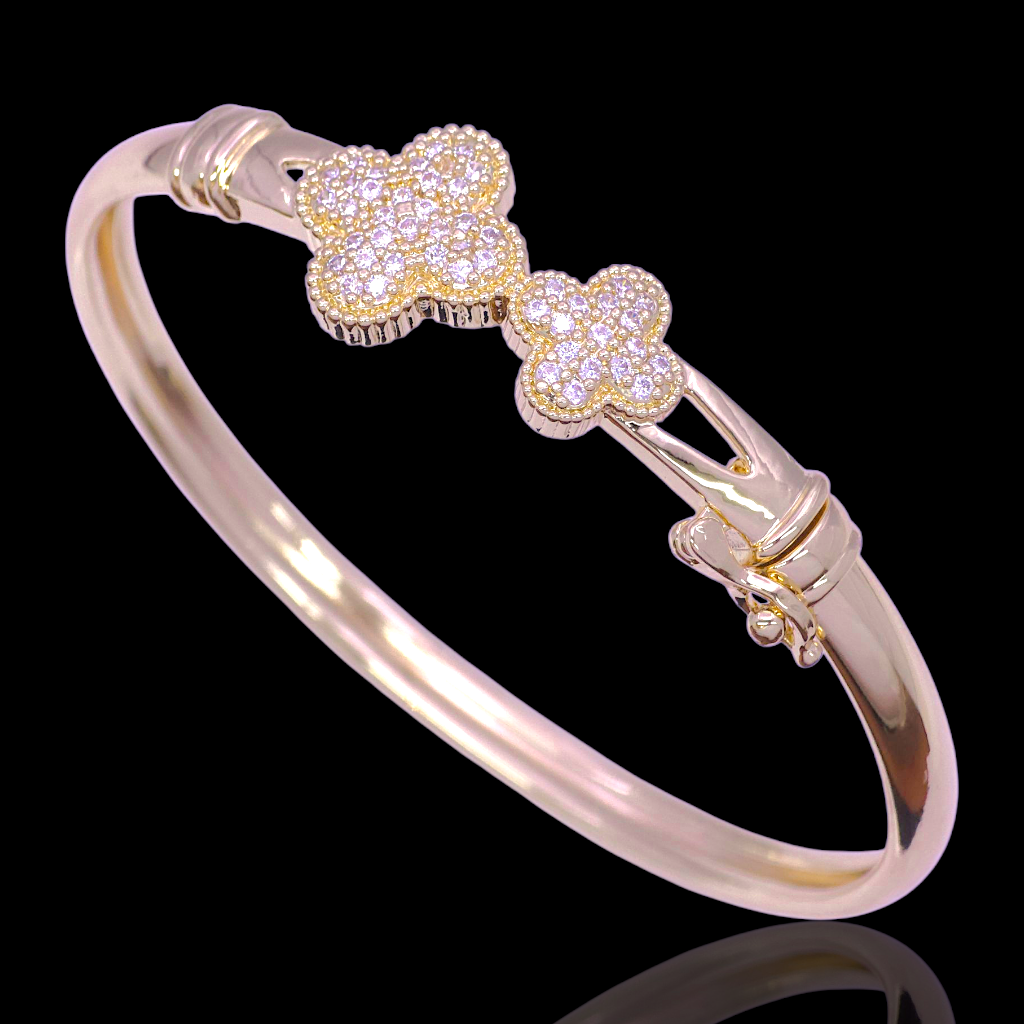 Gold Filled Oro Laminado Florentine Blossom CZ Bangle
