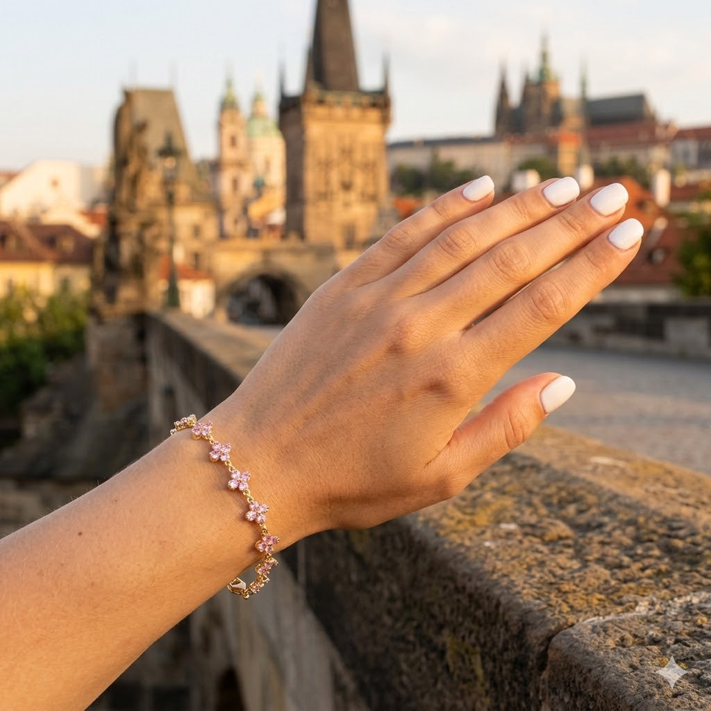 Gold Filled Oro Laminado Florentine Clover Zirconia Bracelet