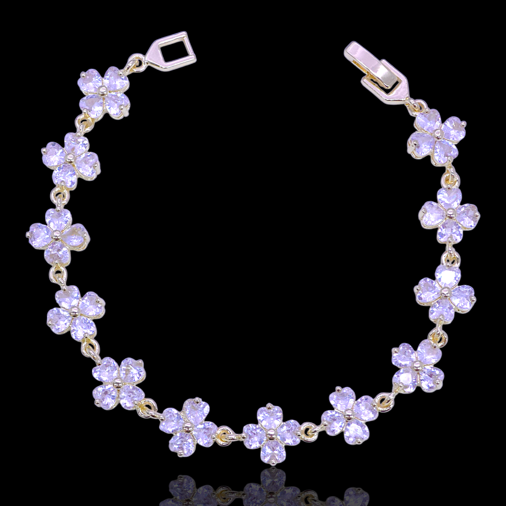 Gold Filled Oro Laminado Florentine Clover Zirconia Bracelet