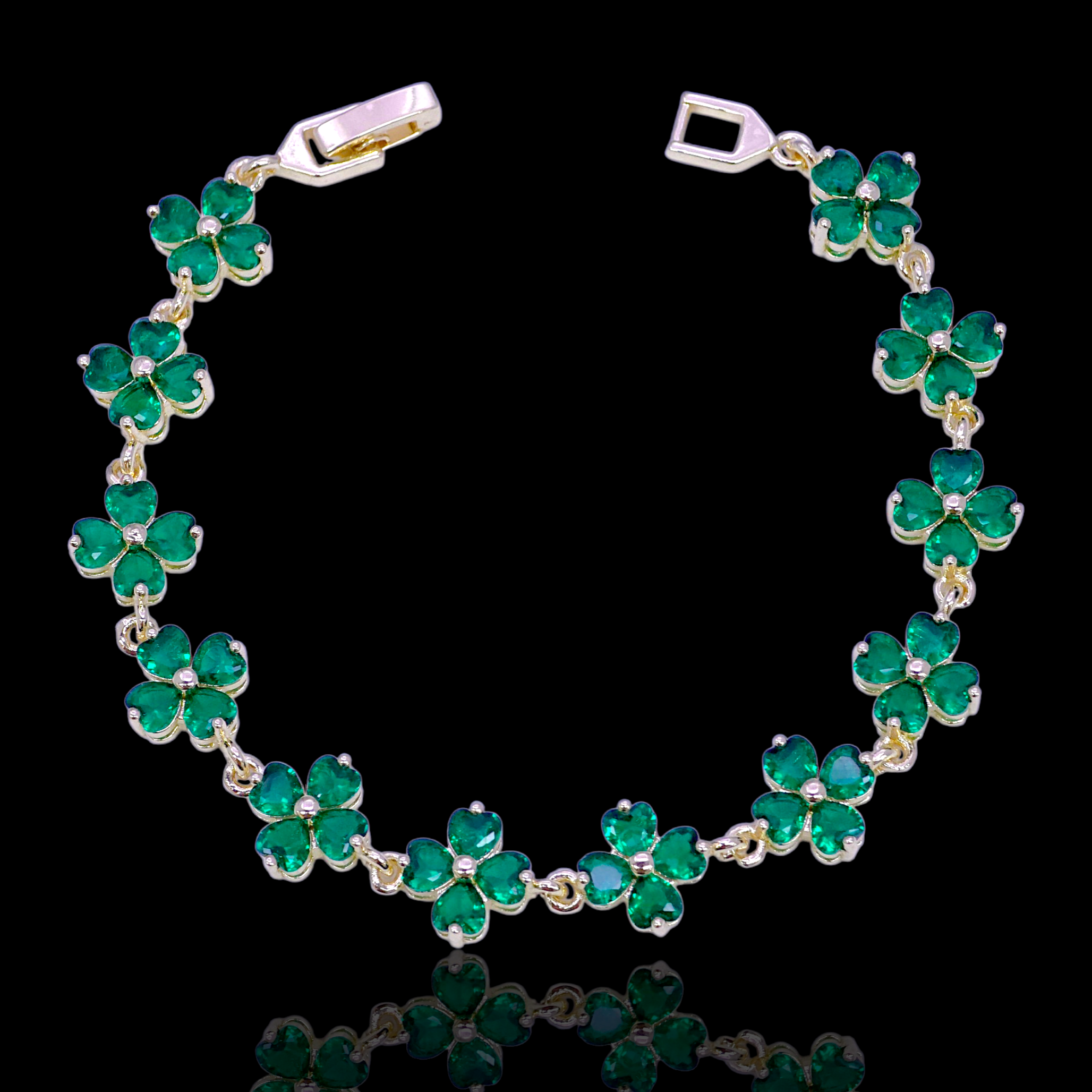 Gold Filled Oro Laminado Florentine Clover Zirconia Bracelet