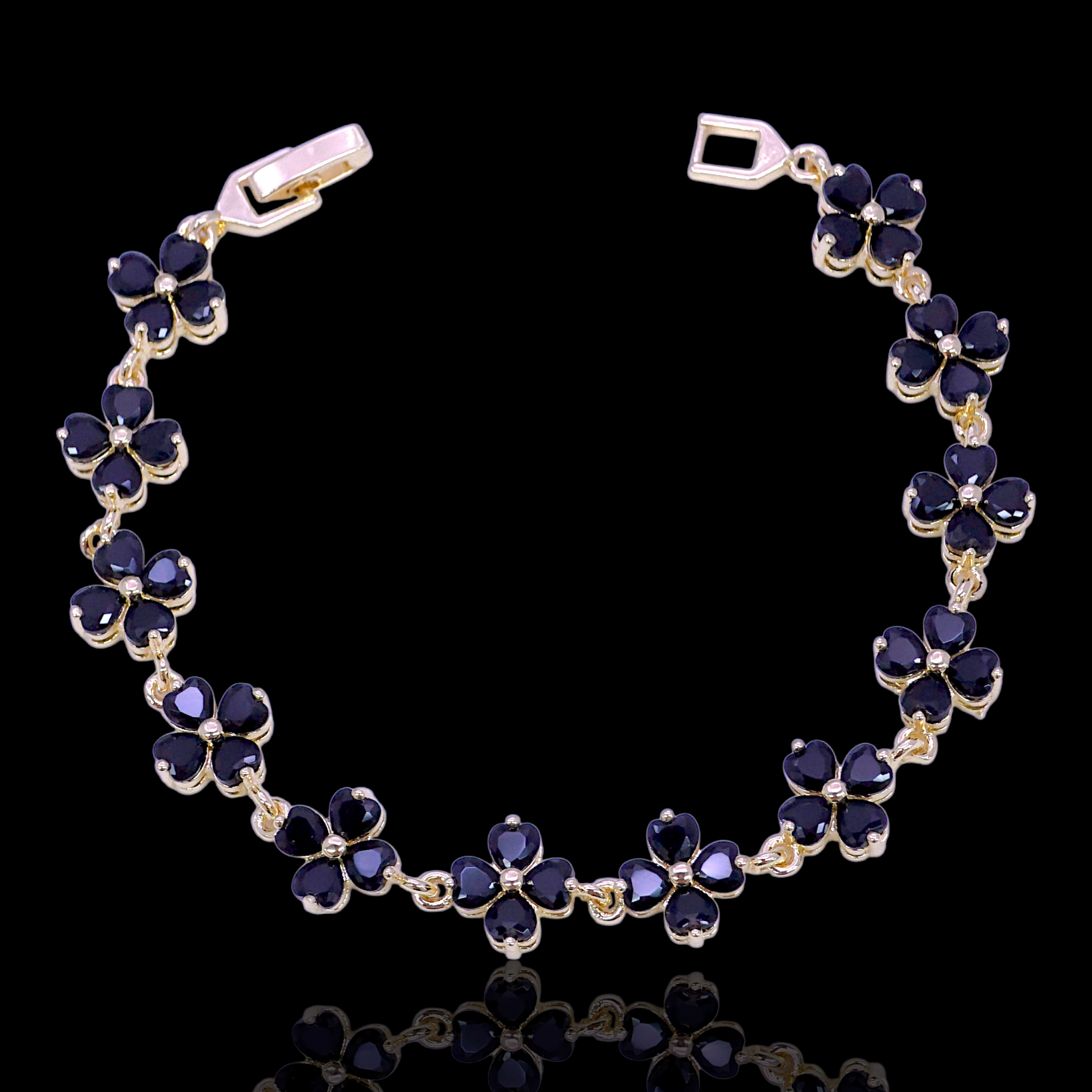 Gold Filled Oro Laminado Florentine Clover Zirconia Bracelet