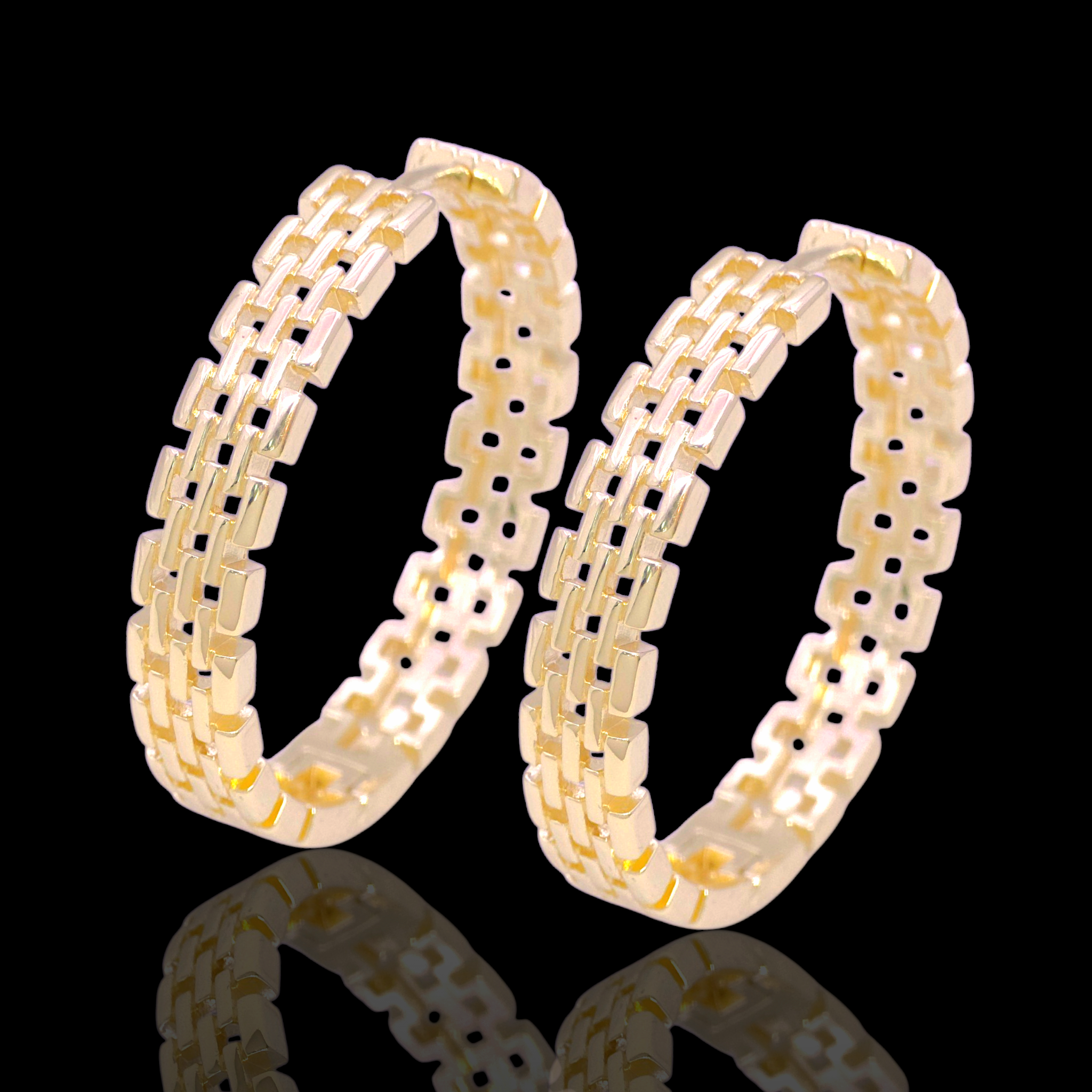 Gold Filled Oro Laminado Florentine Rolx Hoop Earrings