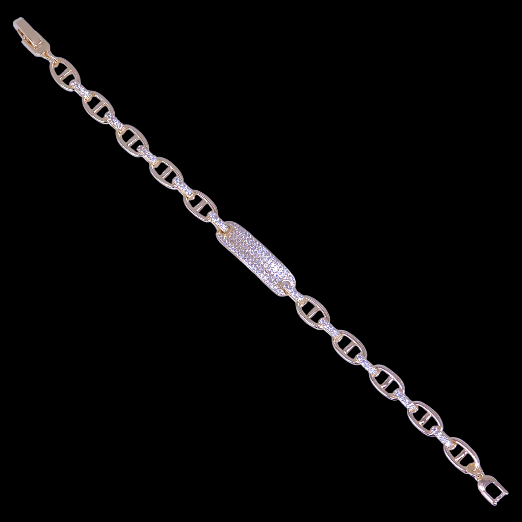 Gold Filled Oro Laminado Florentine Zirconia ID Bracelet