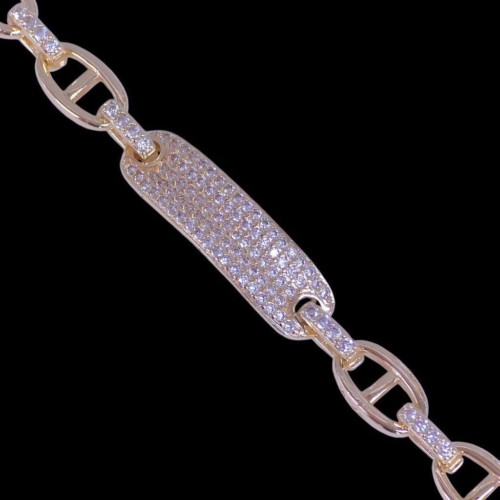 Gold Filled Oro Laminado Florentine Zirconia ID Bracelet