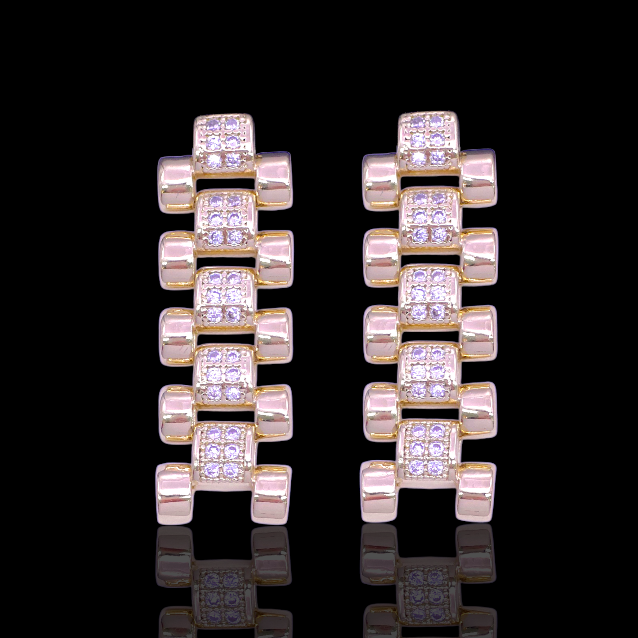 Gold Filled Oro Laminado Francia Rolx Chain Stud Earrings