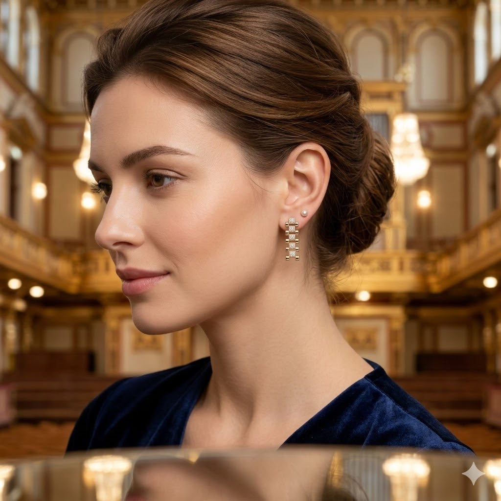 Gold Filled Oro Laminado Francia Rolx Chain Stud Earrings