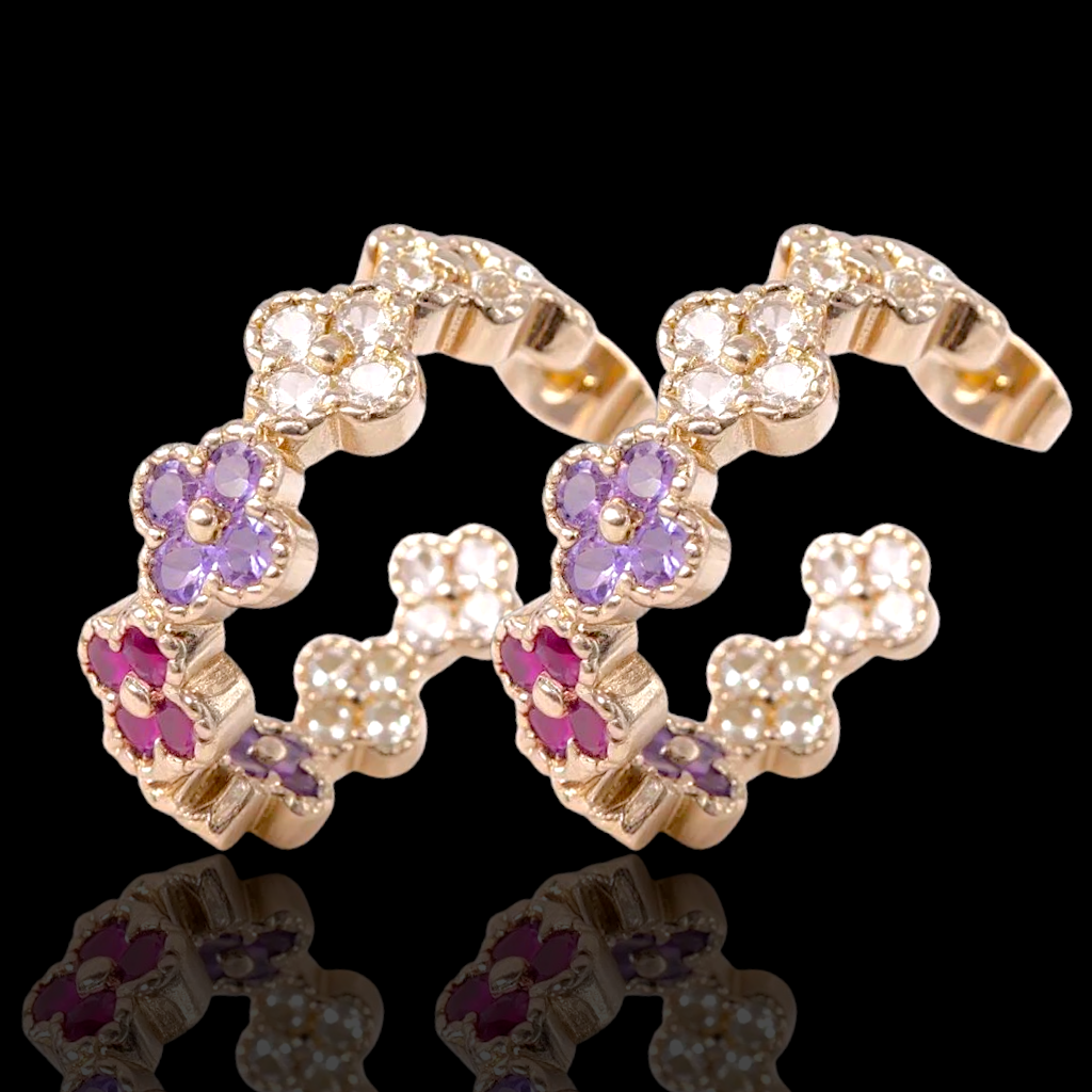 Gold Filled Oro Laminado French Blossom Hoop Earrings