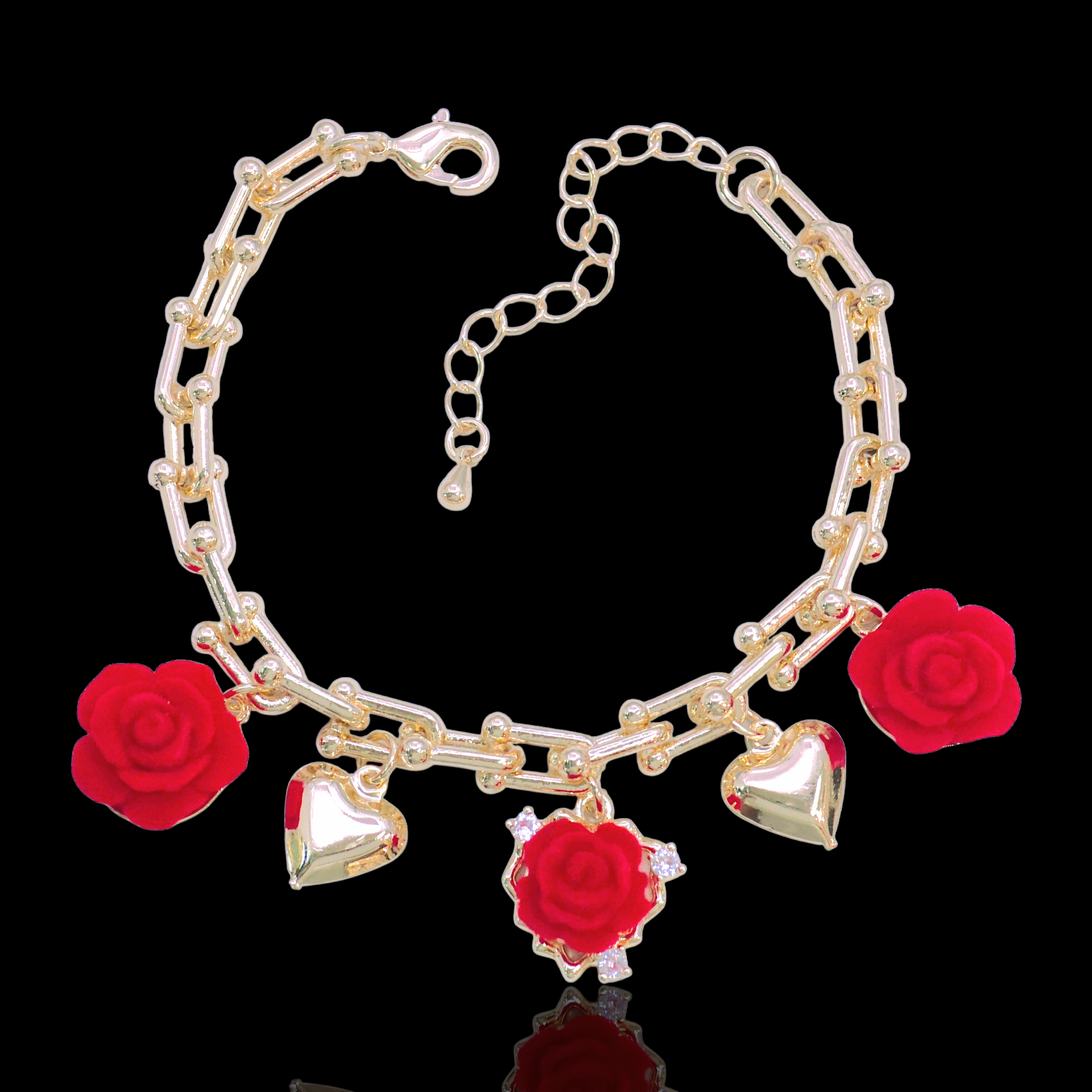 Gold Filled Oro Laminado French Crimson Rose Ulink Bracelet
