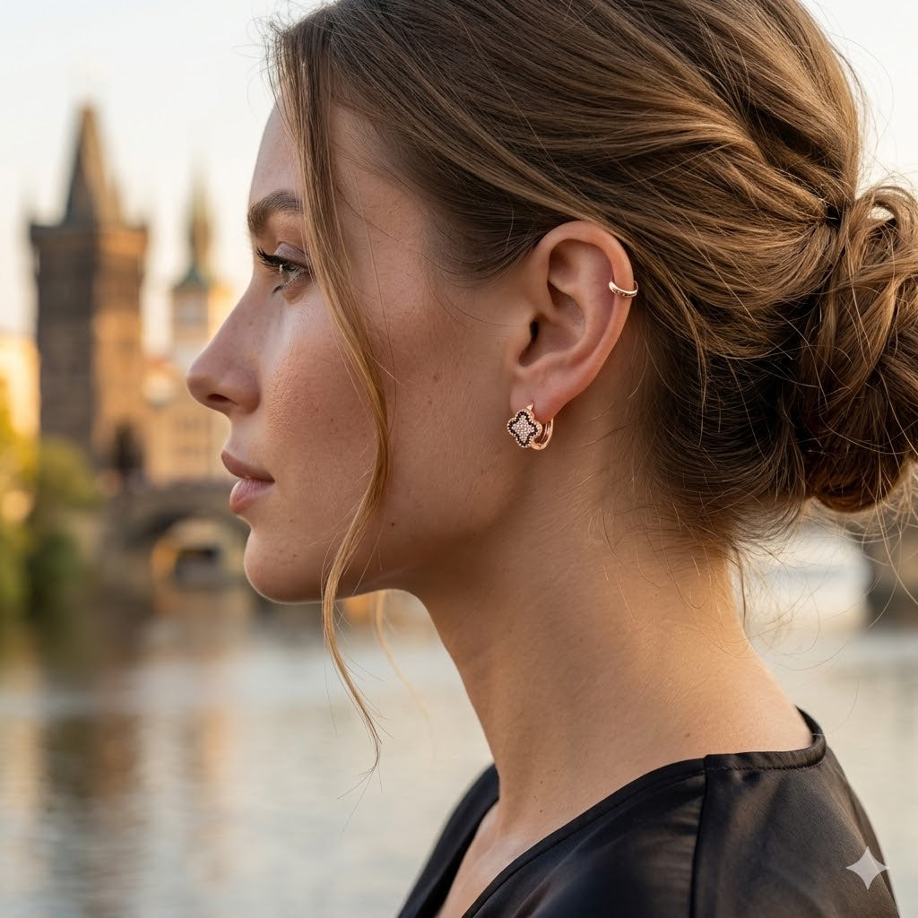 Gold Filled Oro Laminado Gemini Star Zirconia Earrings