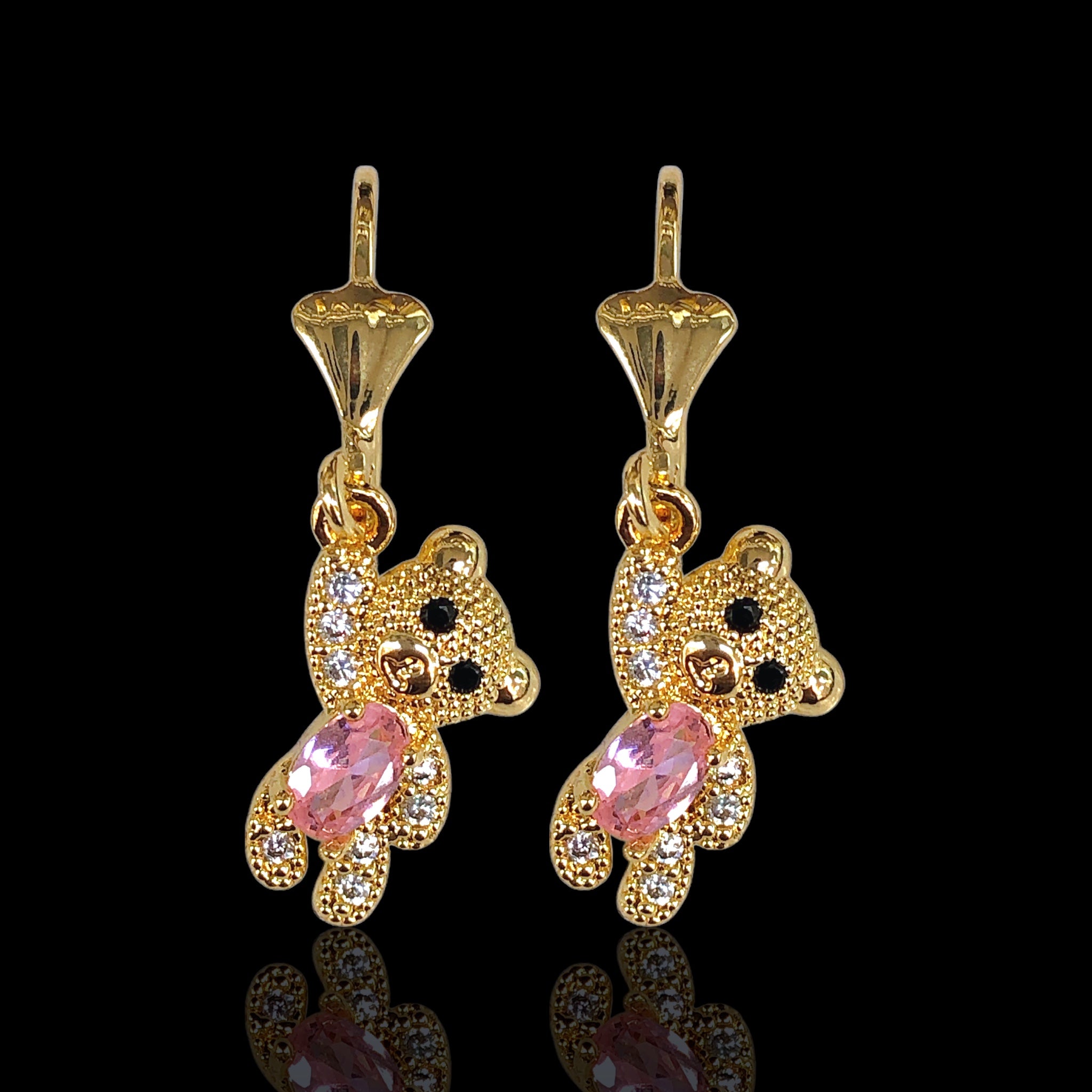 Gold Filled Oro Laminado Gemstone Teddy Bear Dangle Earrings