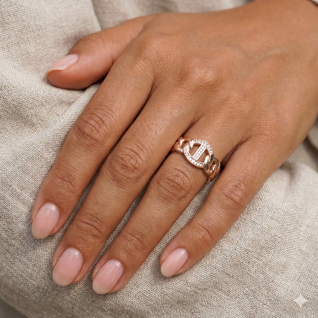 Gold Filled Oro Laminado Geneva Mariner Link CZ Ring