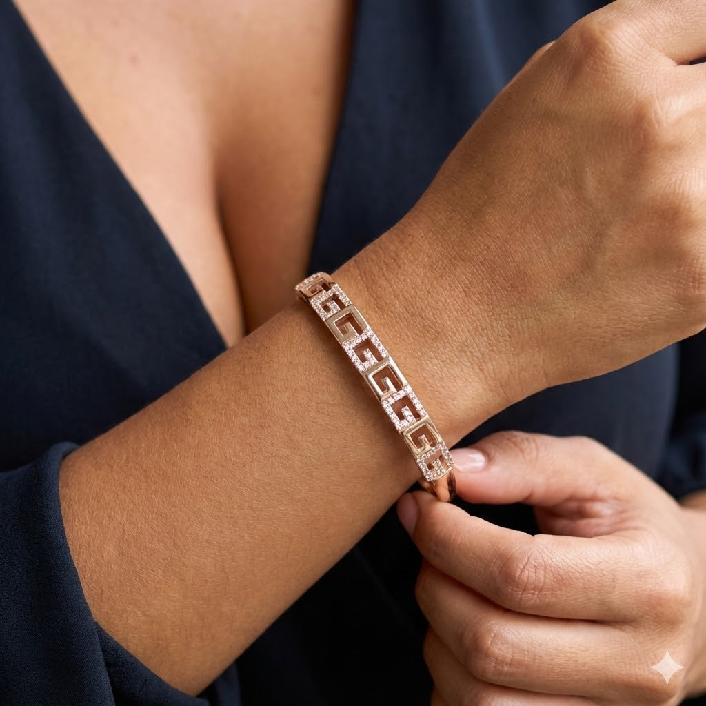 Gold Filled Oro Laminado Greek Athena Zirconia Bangle