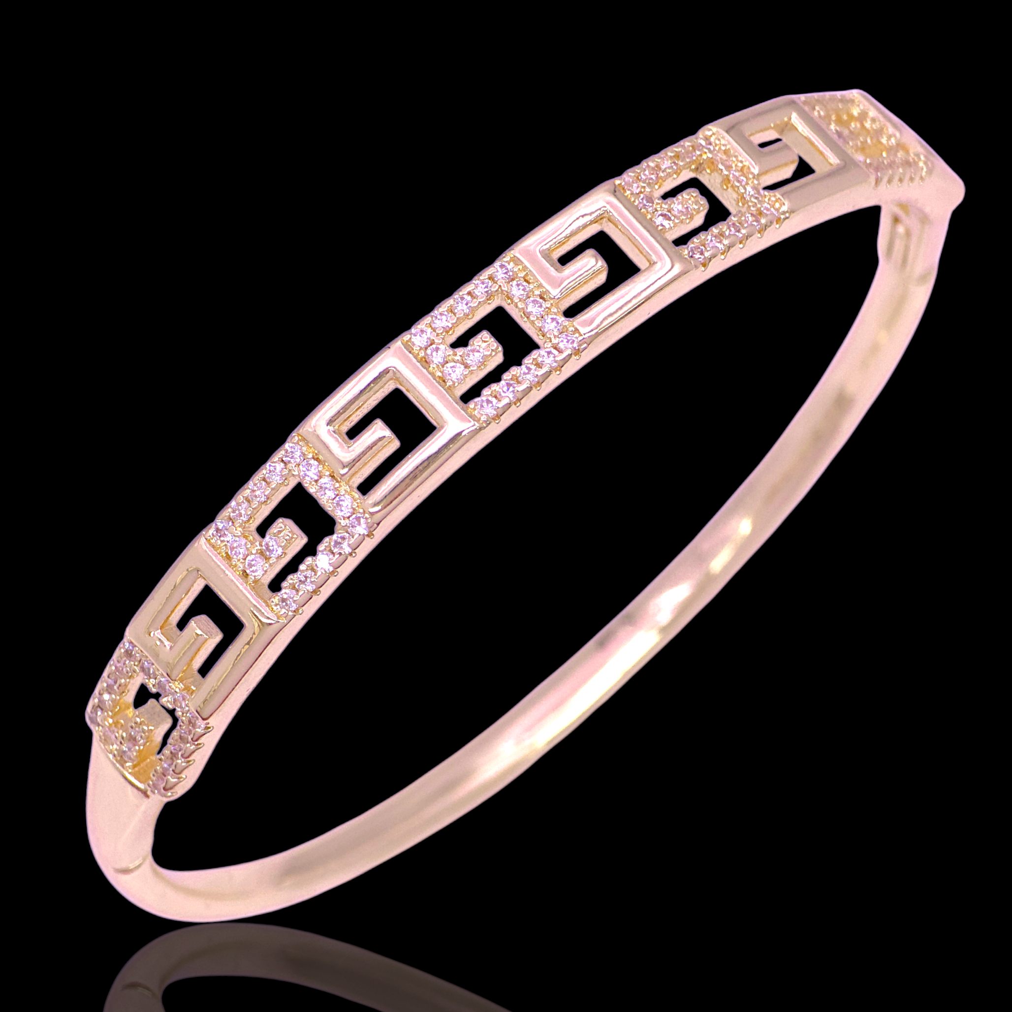 Gold Filled Oro Laminado Greek Athena Zirconia Bangle