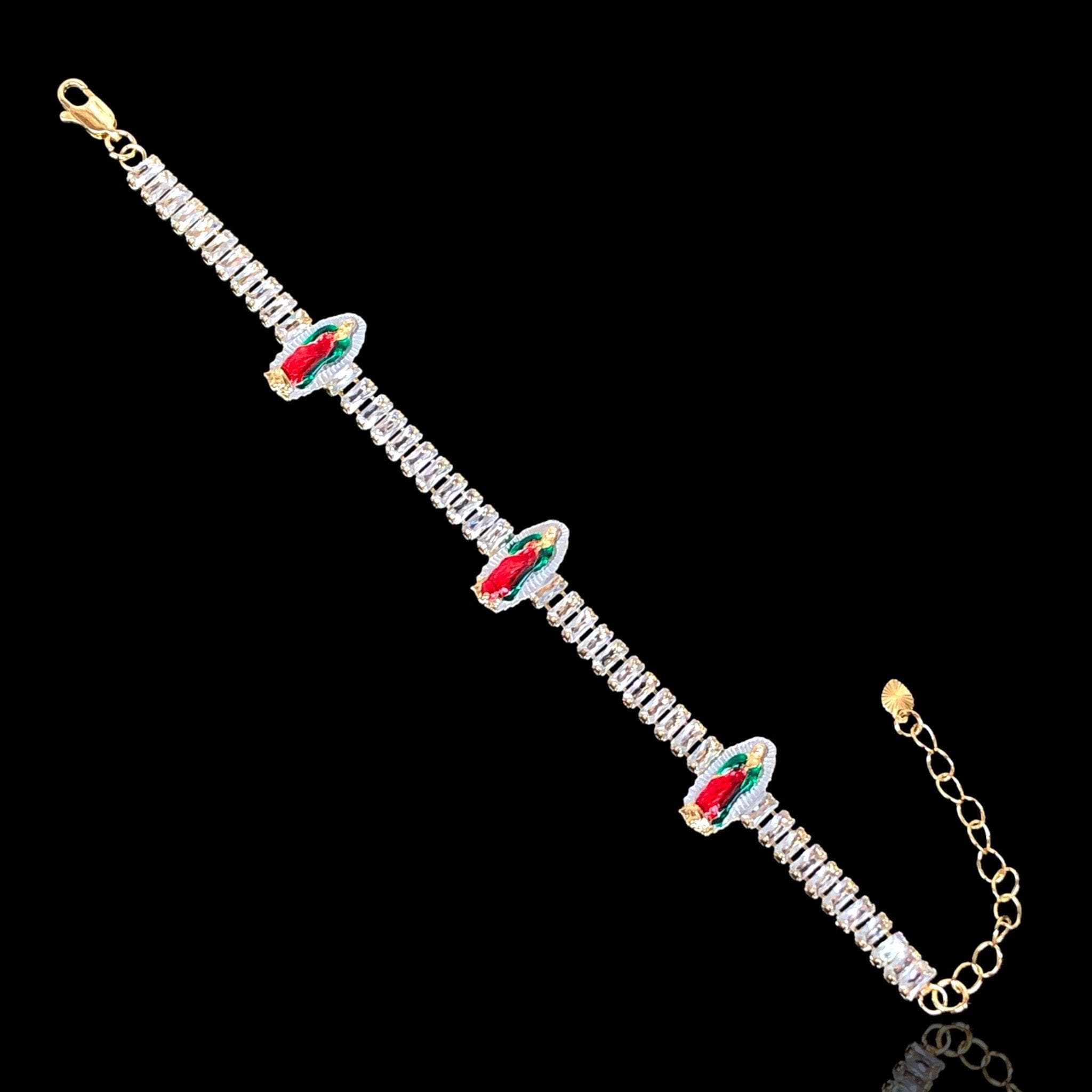 Gold Filled Oro Laminado Guadalupe Baguette CZ Bracelet