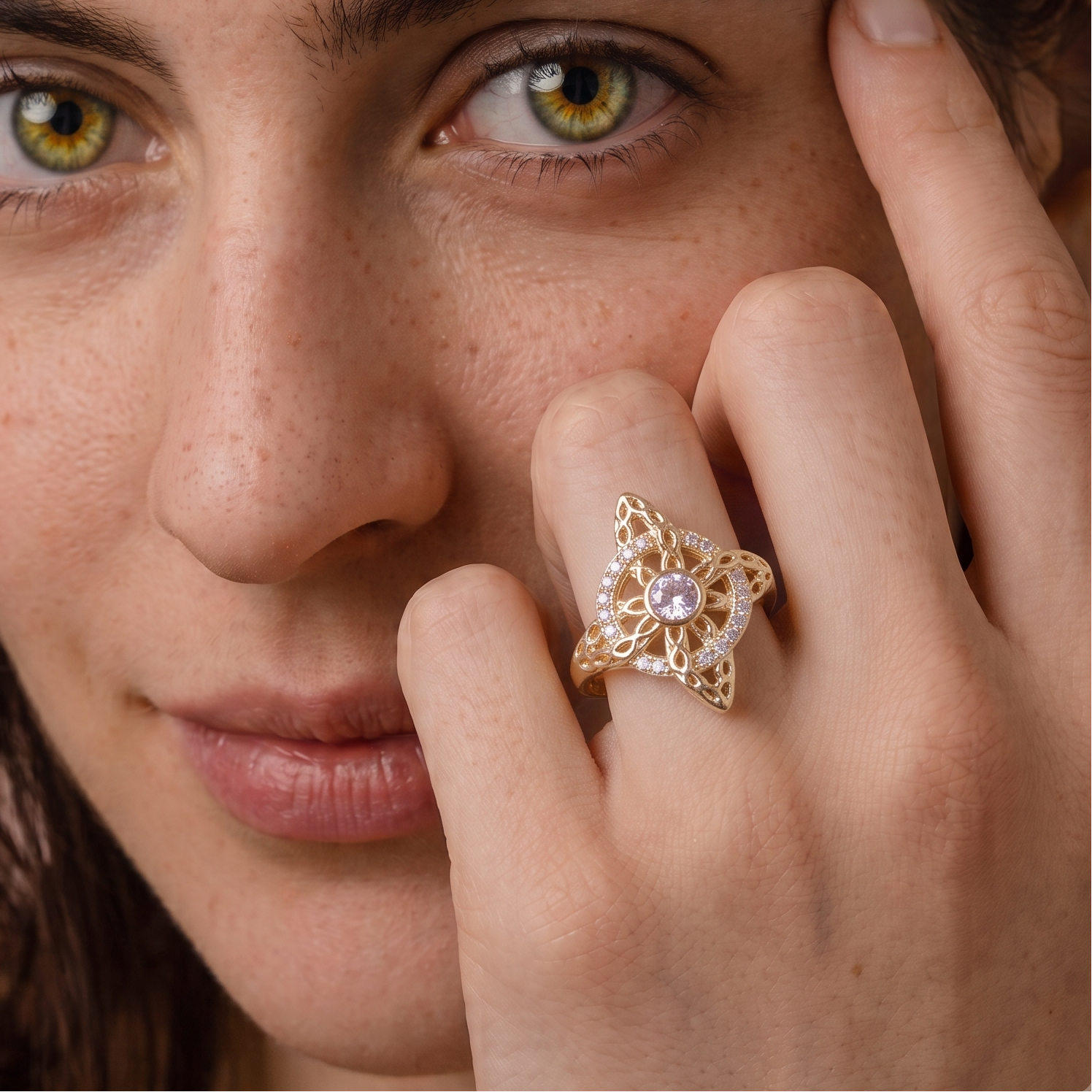Gold Filled Oro Laminado Hexefus Witch's Knot Signet Ring