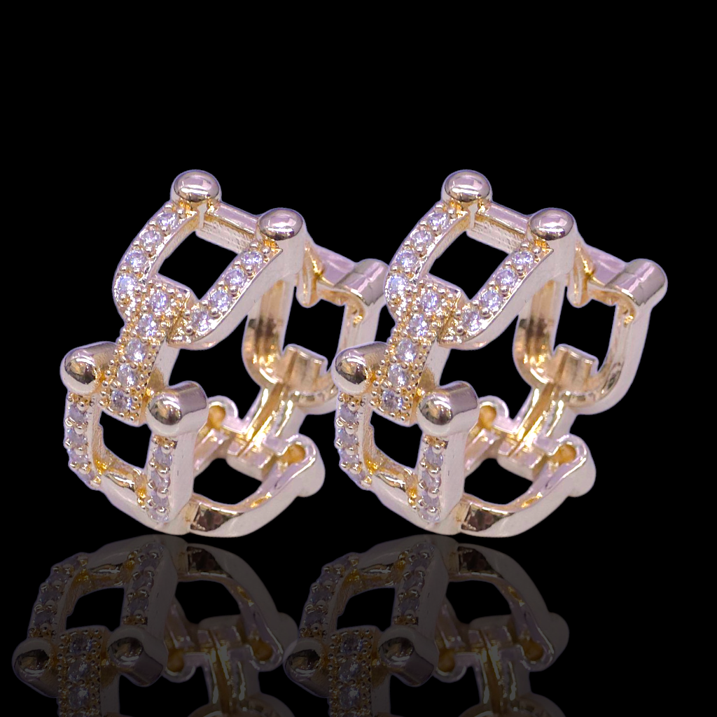 Gold Filled Oro Laminado Horseshoe Link Zirconia Earrings