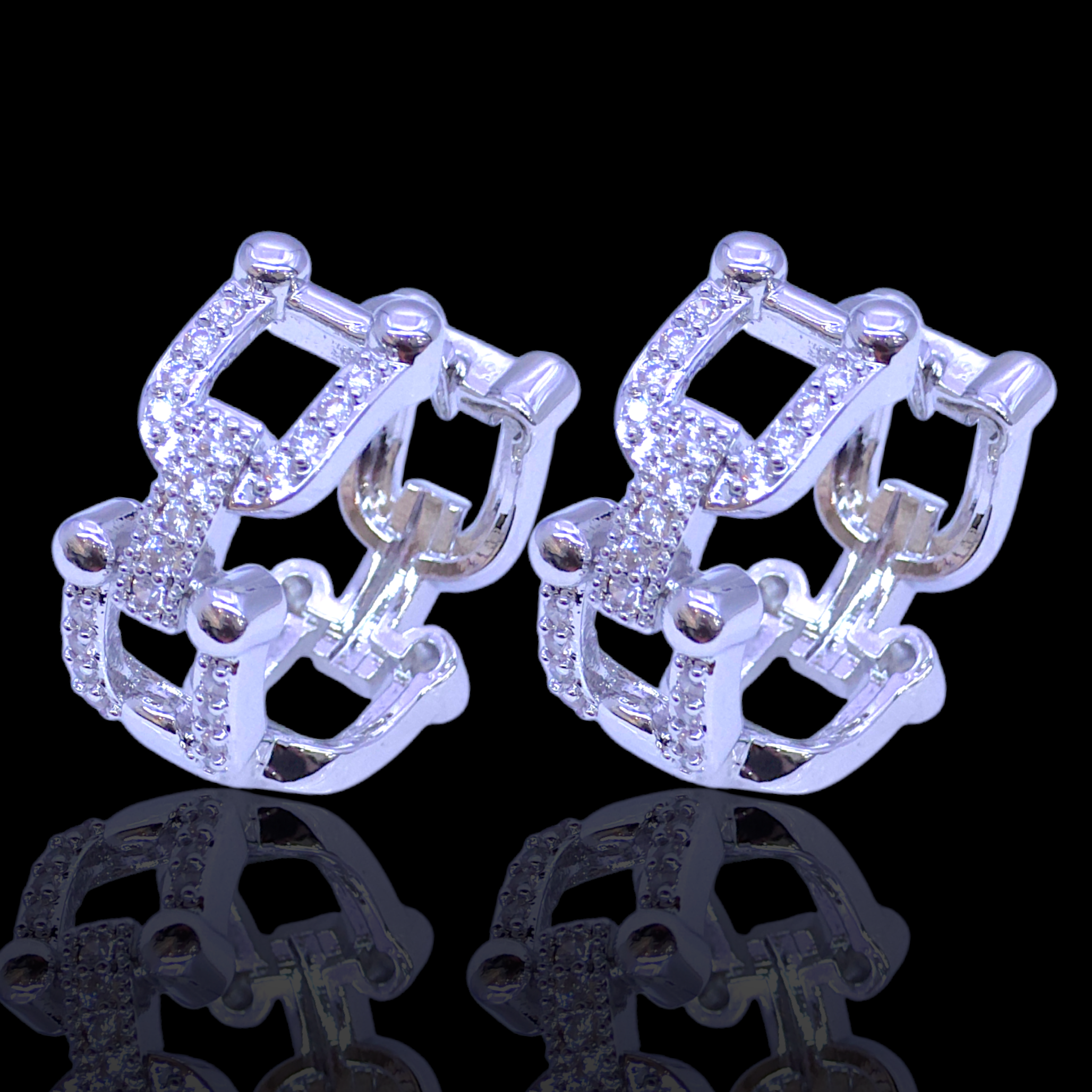 Gold Filled Oro Laminado Horseshoe Link Zirconia Earrings