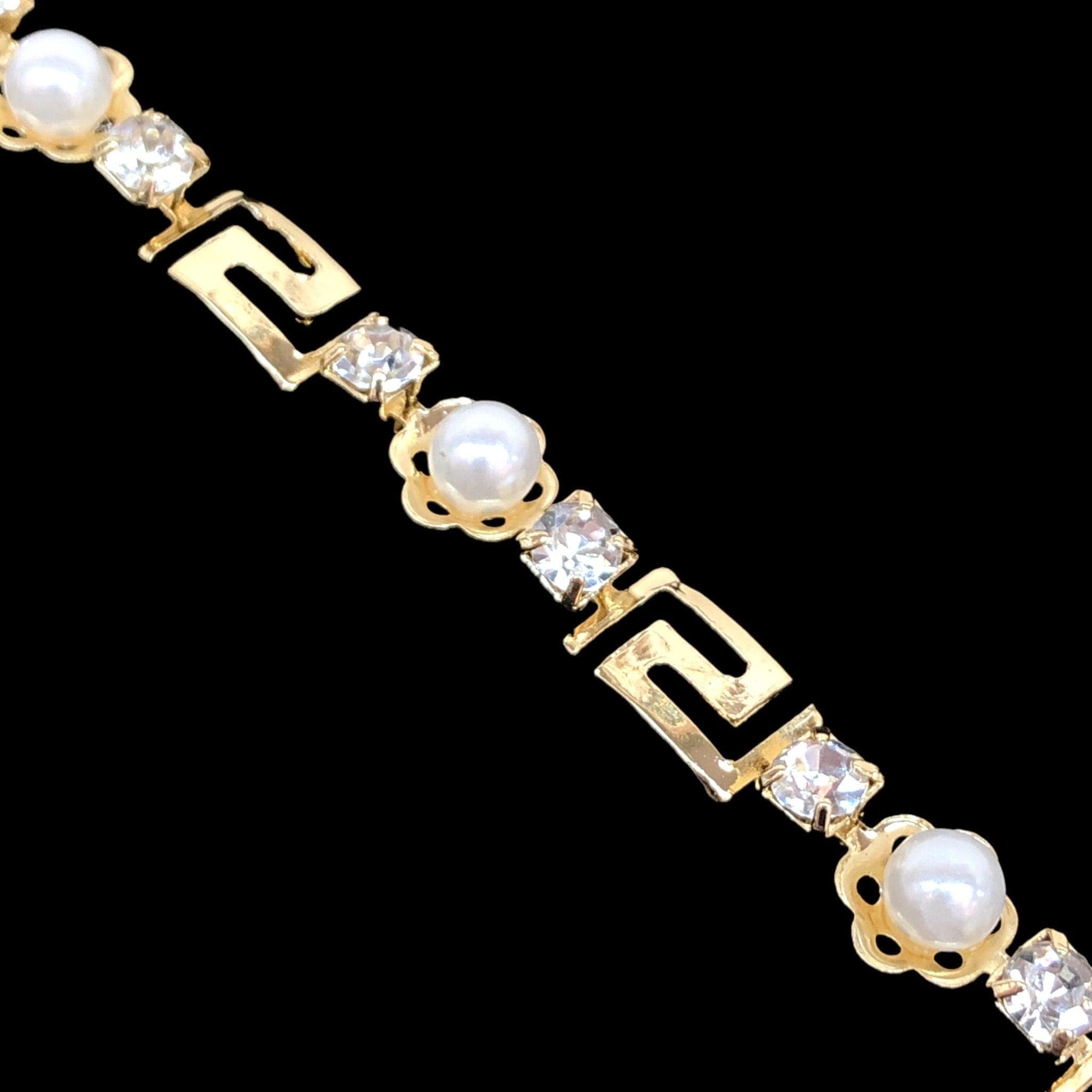Gold Filled Oro Laminado Imitation Pearl Floral Bracelet