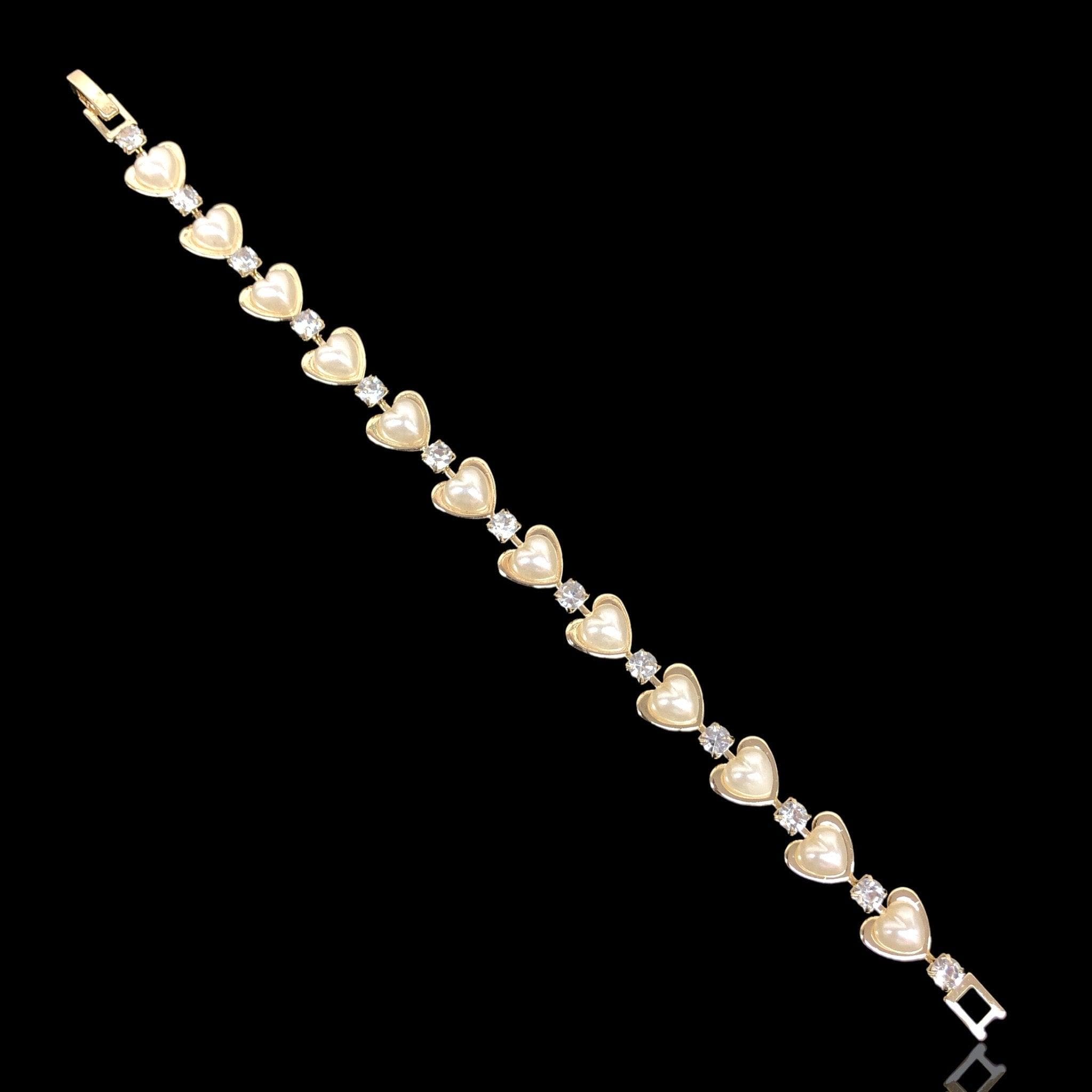 Gold Filled Oro Laminado Imitation Pearl Heart Bracelet (Pack of 6)