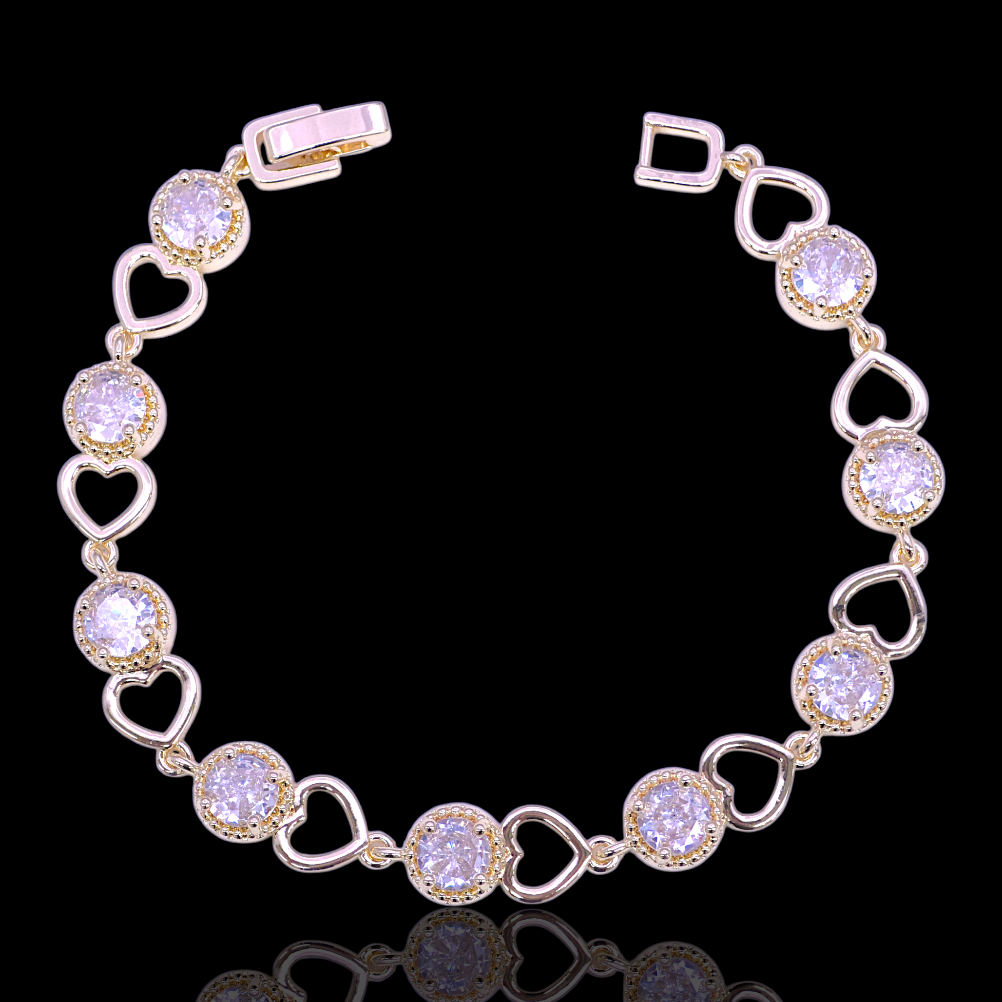 Gold Filled Oro Laminado Infinite Sparkle Heart Zirconia Bracelet