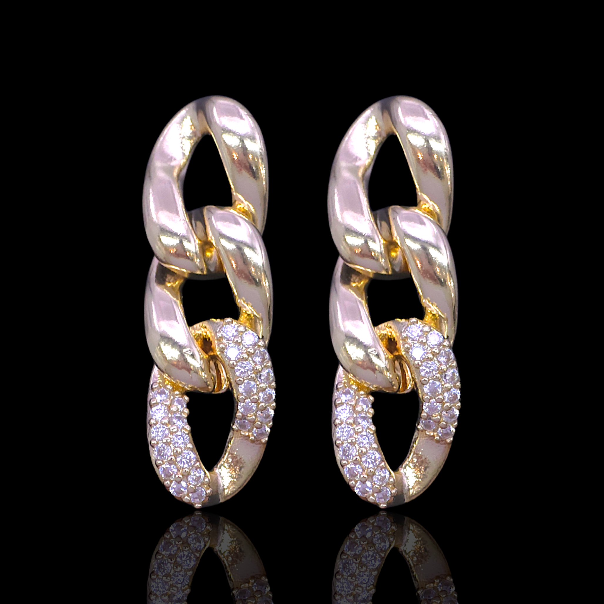 Gold Filled Oro Laminado Italia Cuban Link Zirconia Earrings