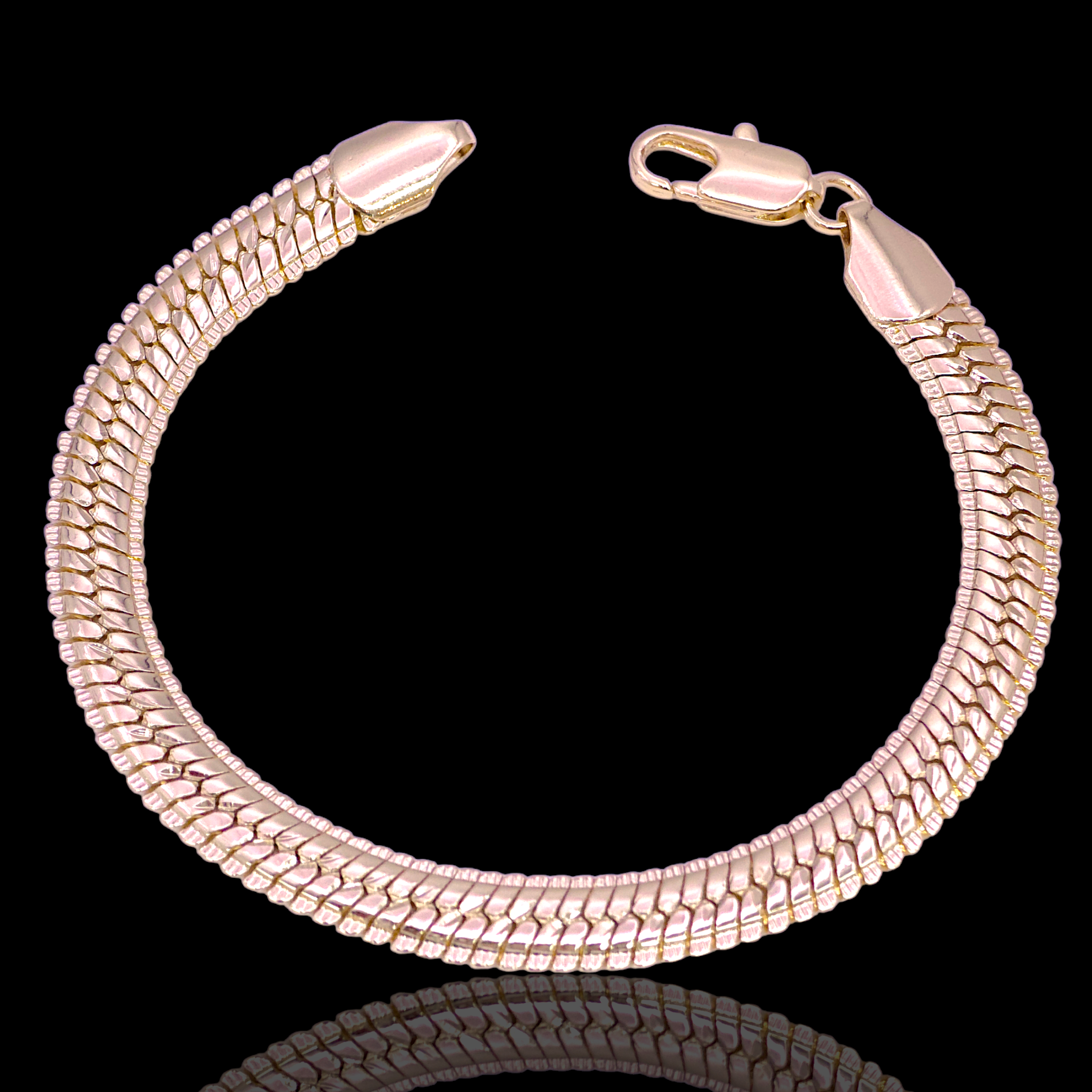 Gold Filled Oro Laminado Italian Flat Snake Chain Bracelet