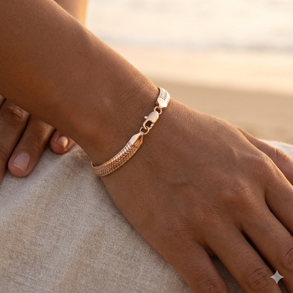 Gold Filled Oro Laminado Italian Flat Snake Chain Bracelet