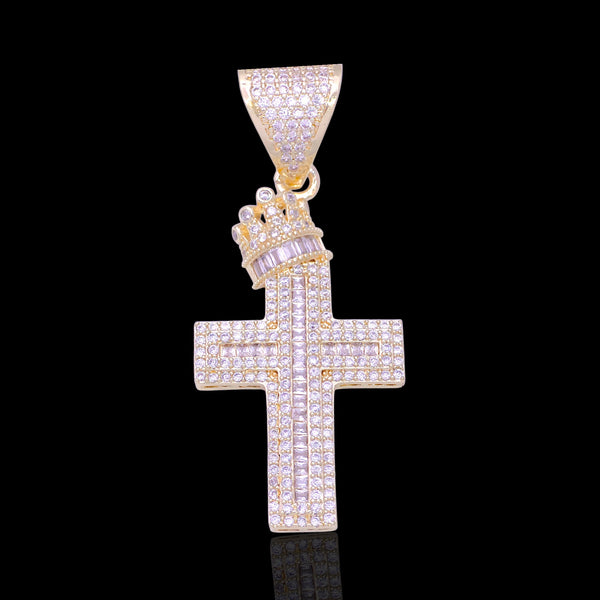 Gold Filled Oro Laminado Kings Eternity Crown Cross Pendant