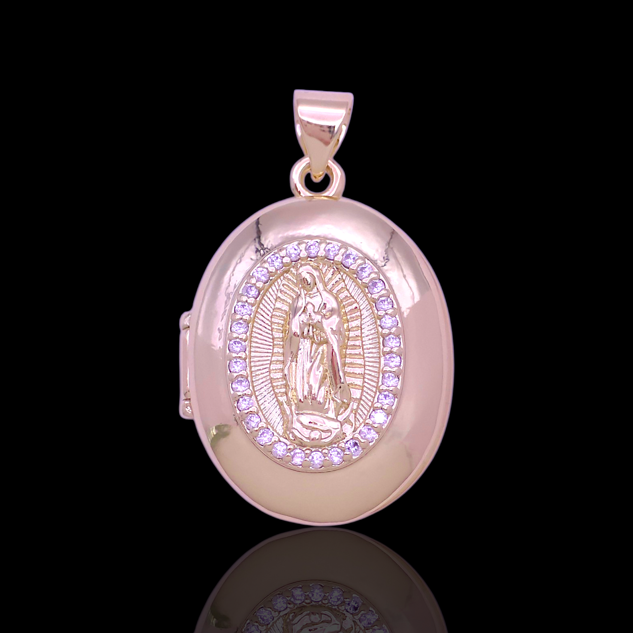 Gold Filled Oro Laminado Lady Guadalupe Oval Locket Pendant