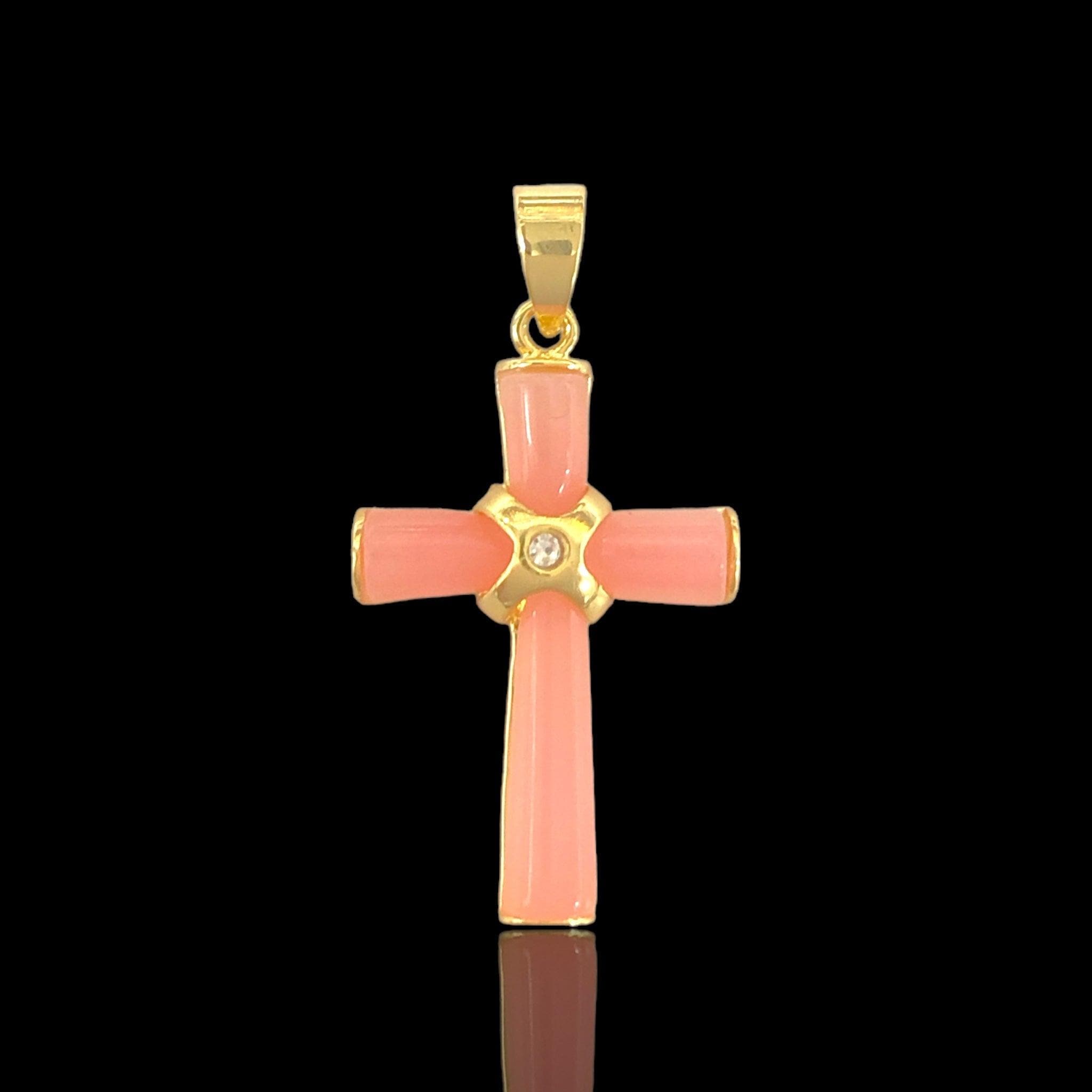 Gold Filled Oro Laminado Lucky Jade Cross Pendant Charm