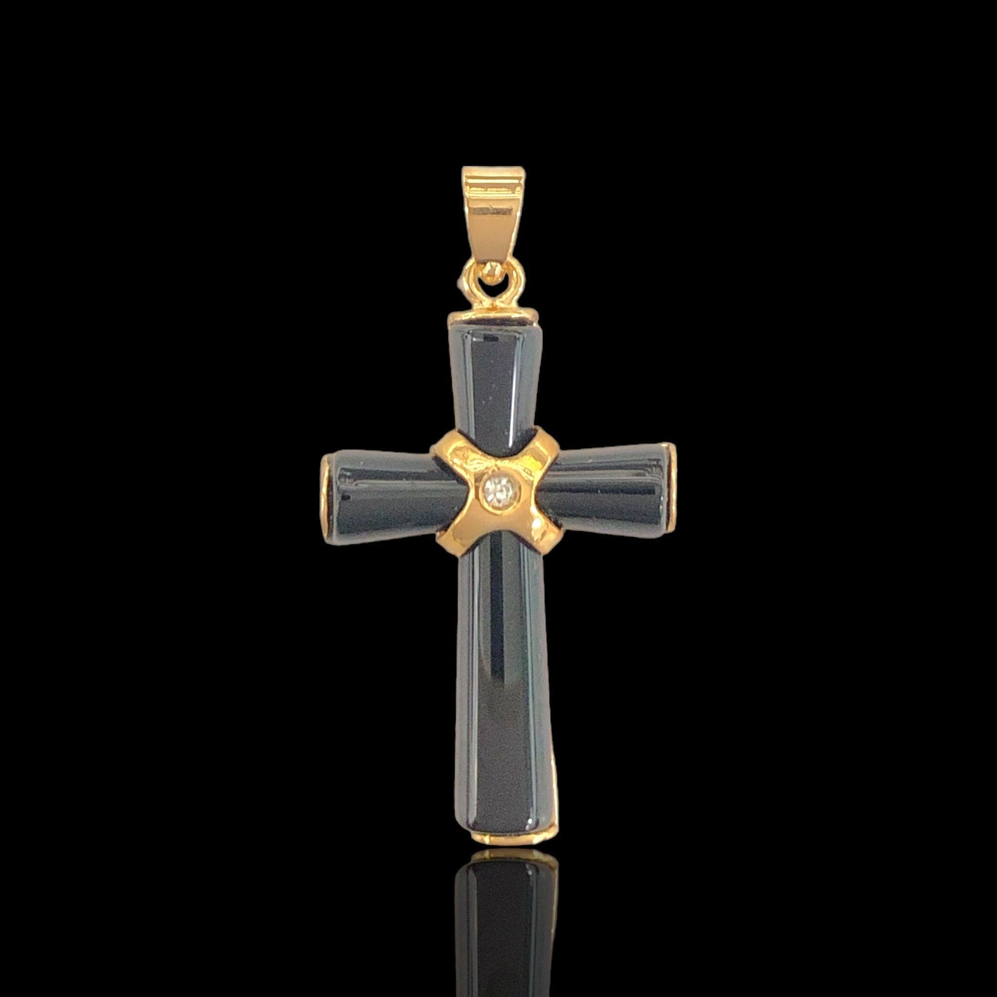 Gold Filled Oro Laminado Lucky Jade Cross Pendant Charm