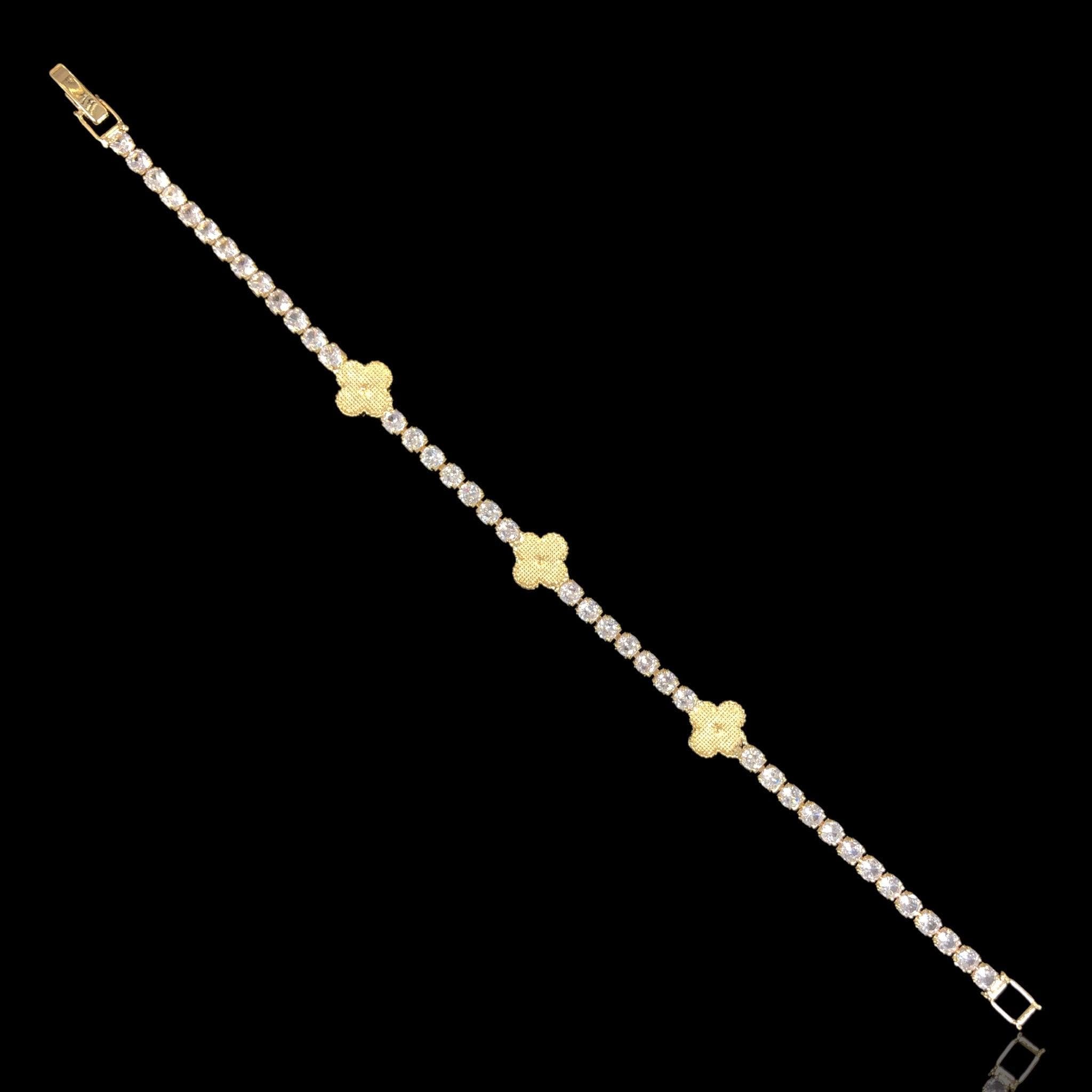 Gold Filled Oro Laminado Lucky Wild Clover CZ Bracelet