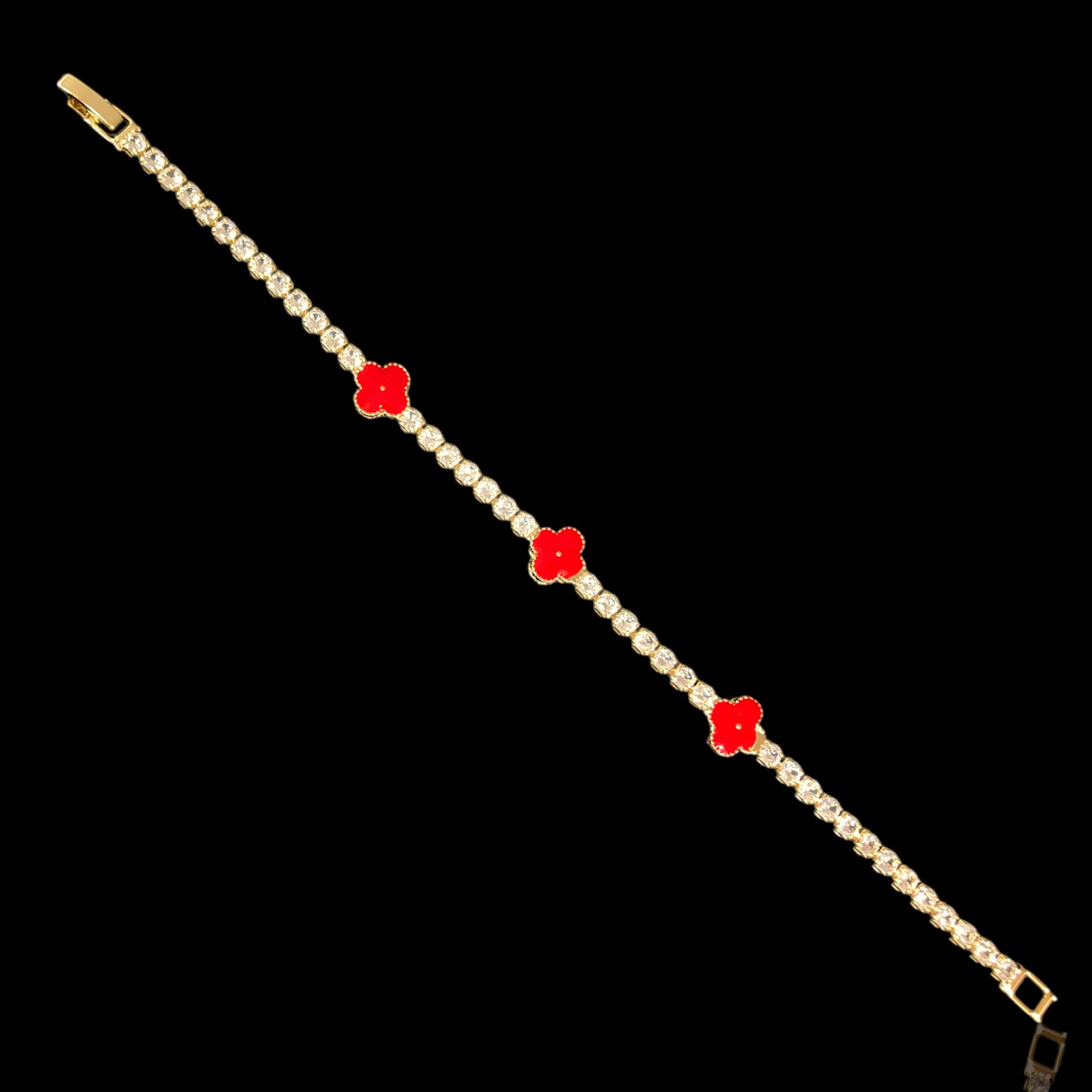Gold Filled Oro Laminado Lucky Wild Clover CZ Bracelet
