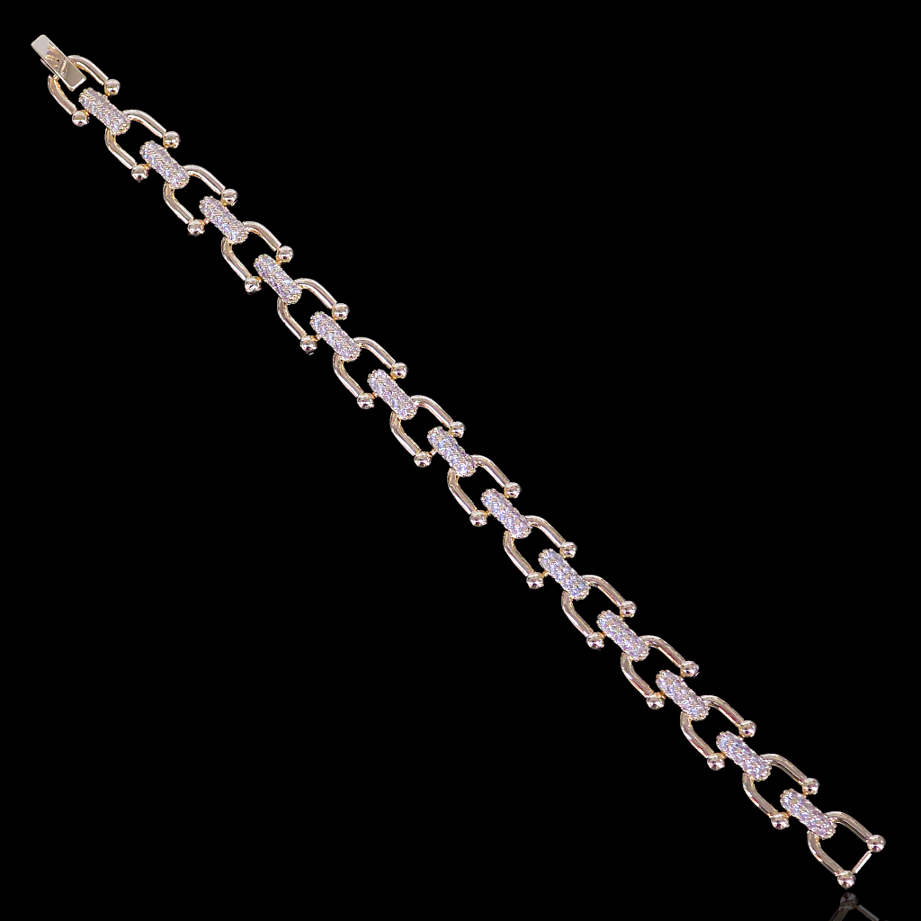 Gold Filled Oro Laminado Lux Zirconia U-Link Bracelet
