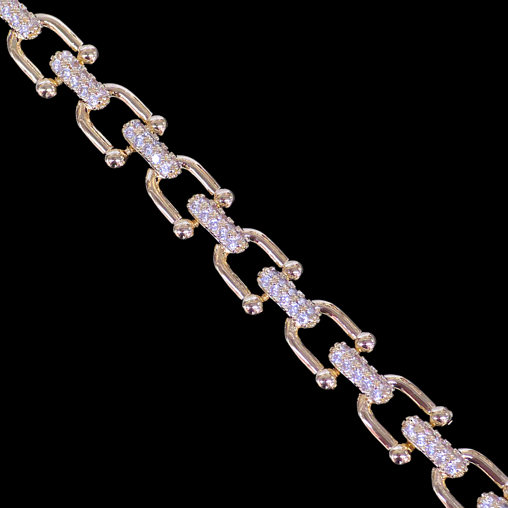 Gold Filled Oro Laminado Lux Zirconia U-Link Bracelet