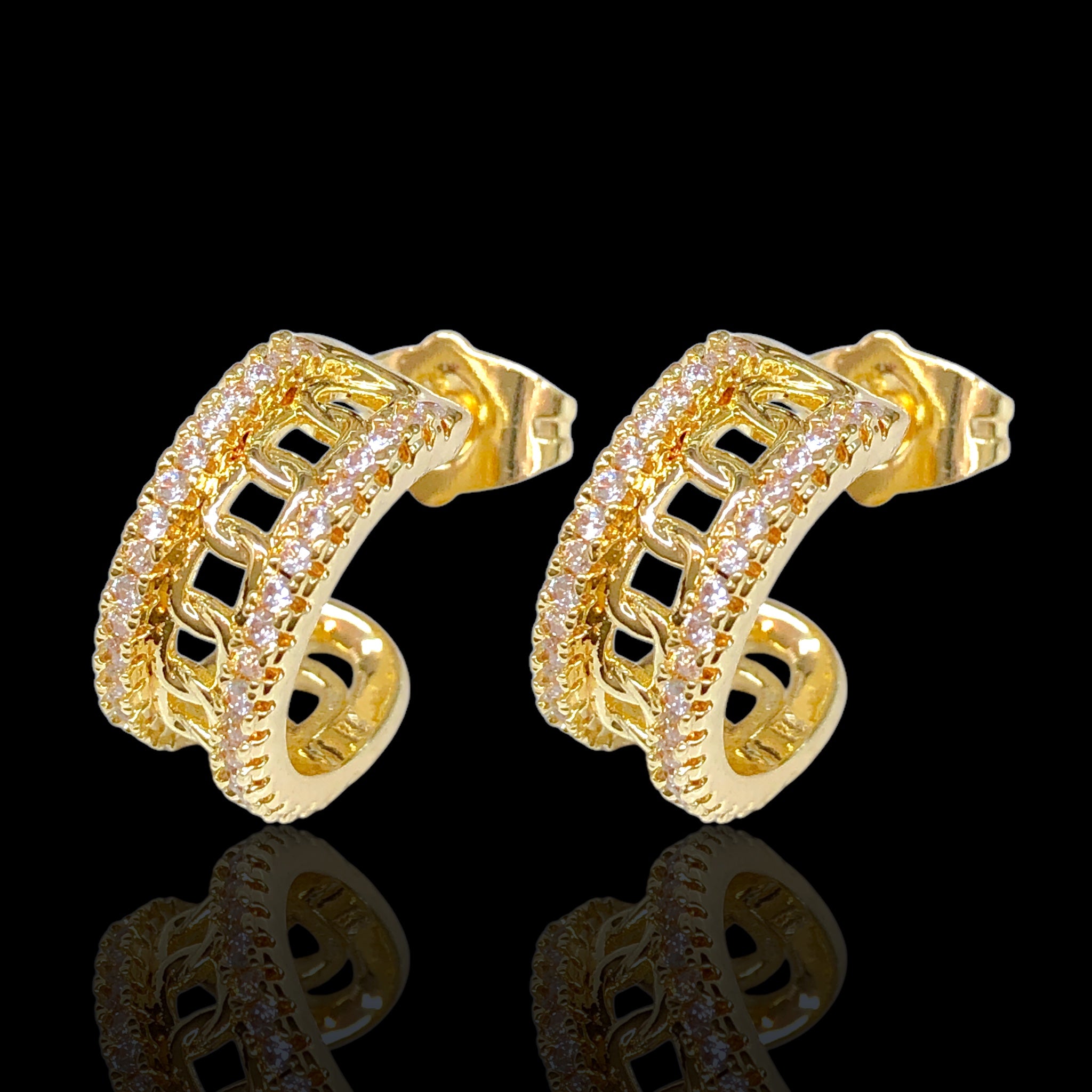 Gold Filled Oro Laminado Mini Cuban Link Hoop Huggie Earrings