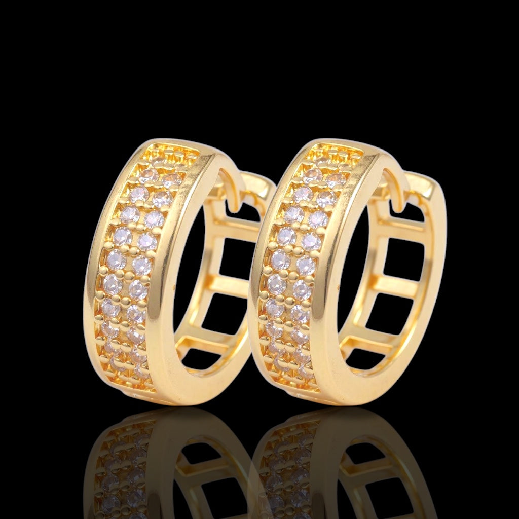 Gold Filled Oro Laminado Naples Royal Zirconia Huggie Earrings 