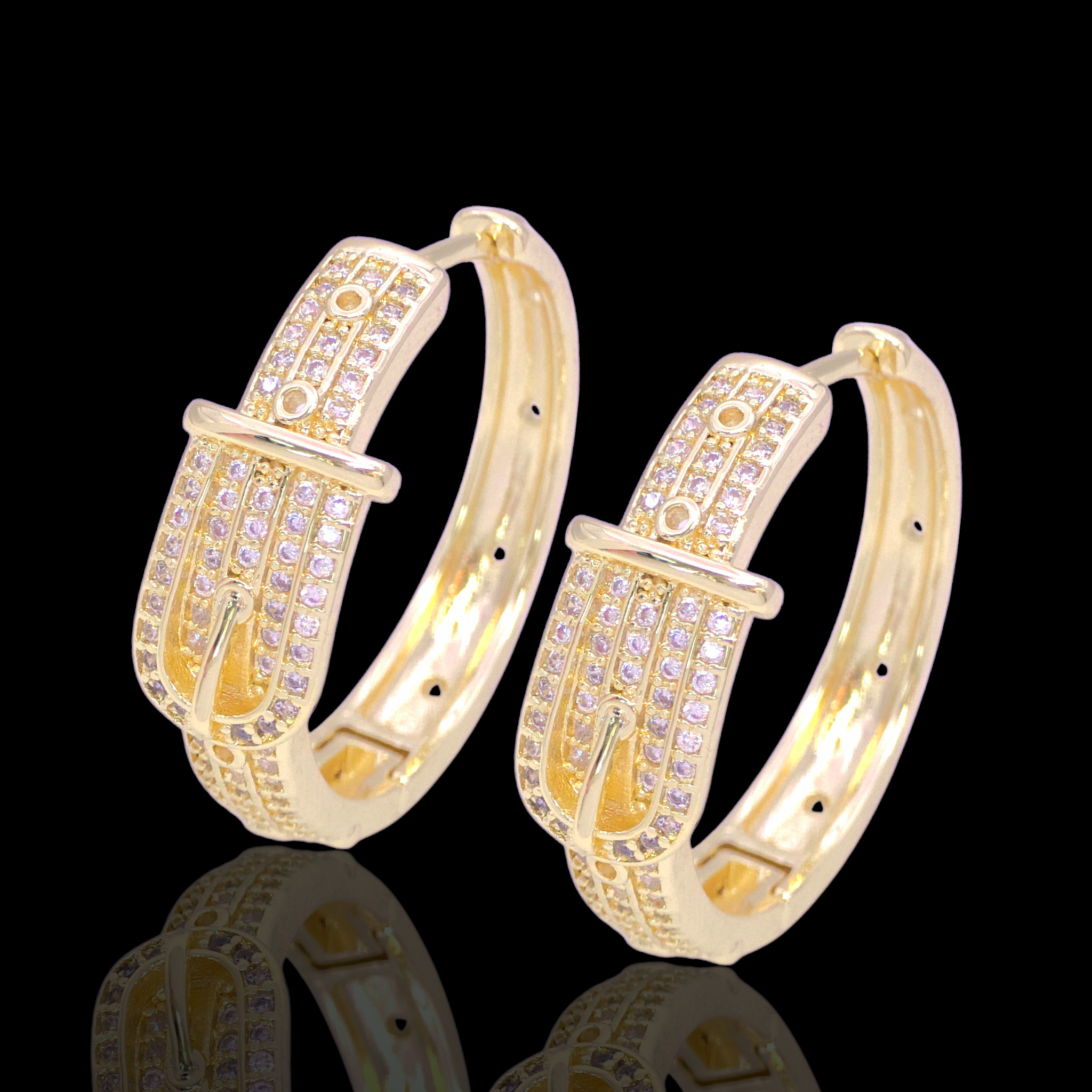 Gold Filled Oro Laminado Paris Buckle Zirconia Hoop Earrings