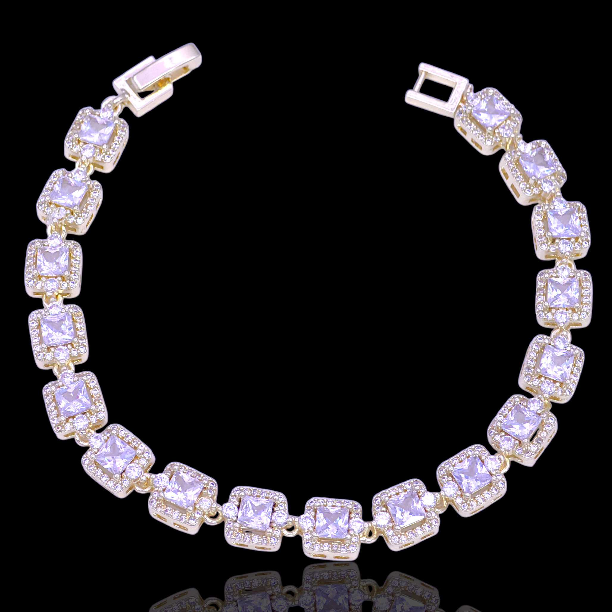 Gold Filled Oro Laminado Paris Princess Cut Zirconia Bracelet