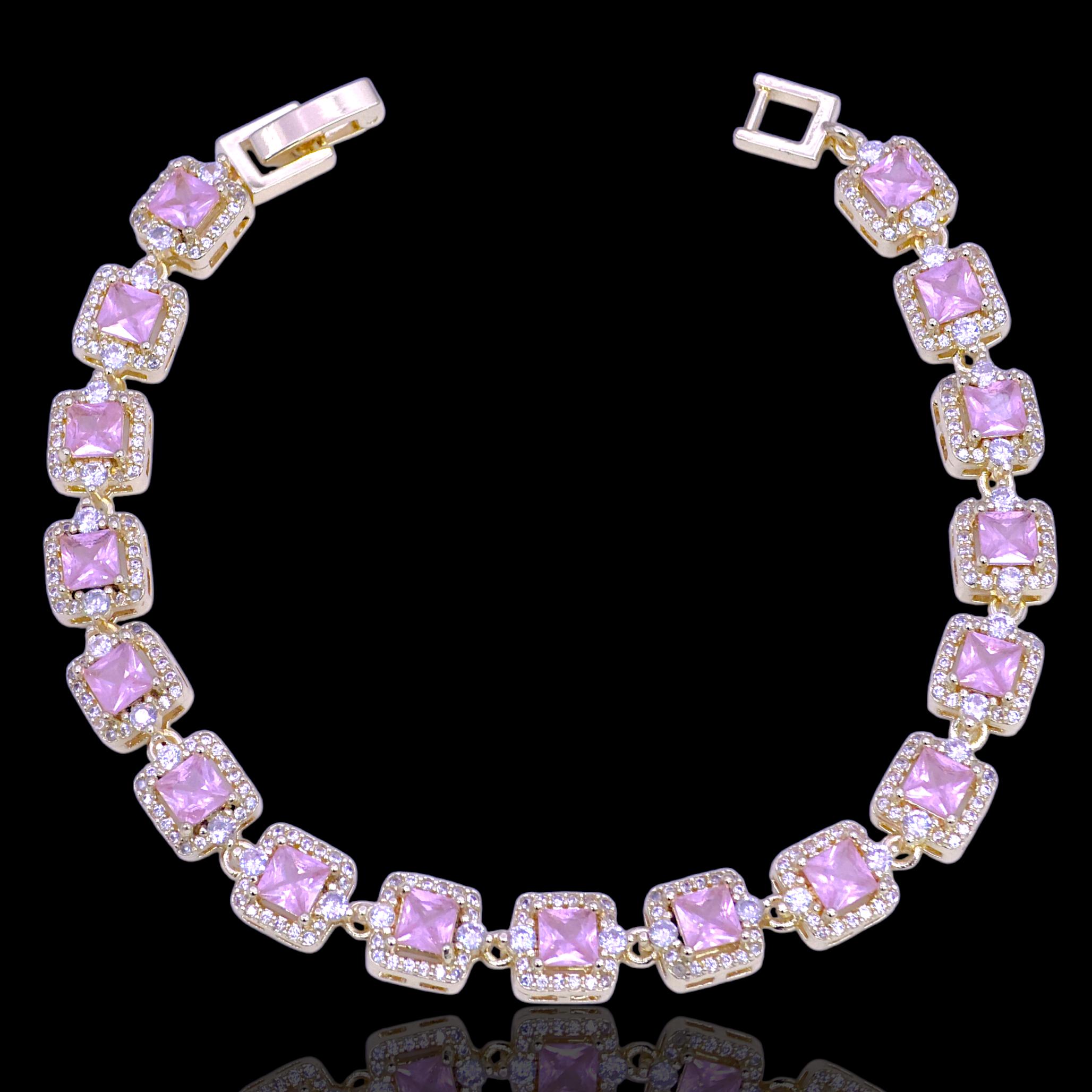 Gold Filled Oro Laminado Paris Princess Cut Zirconia Bracelet