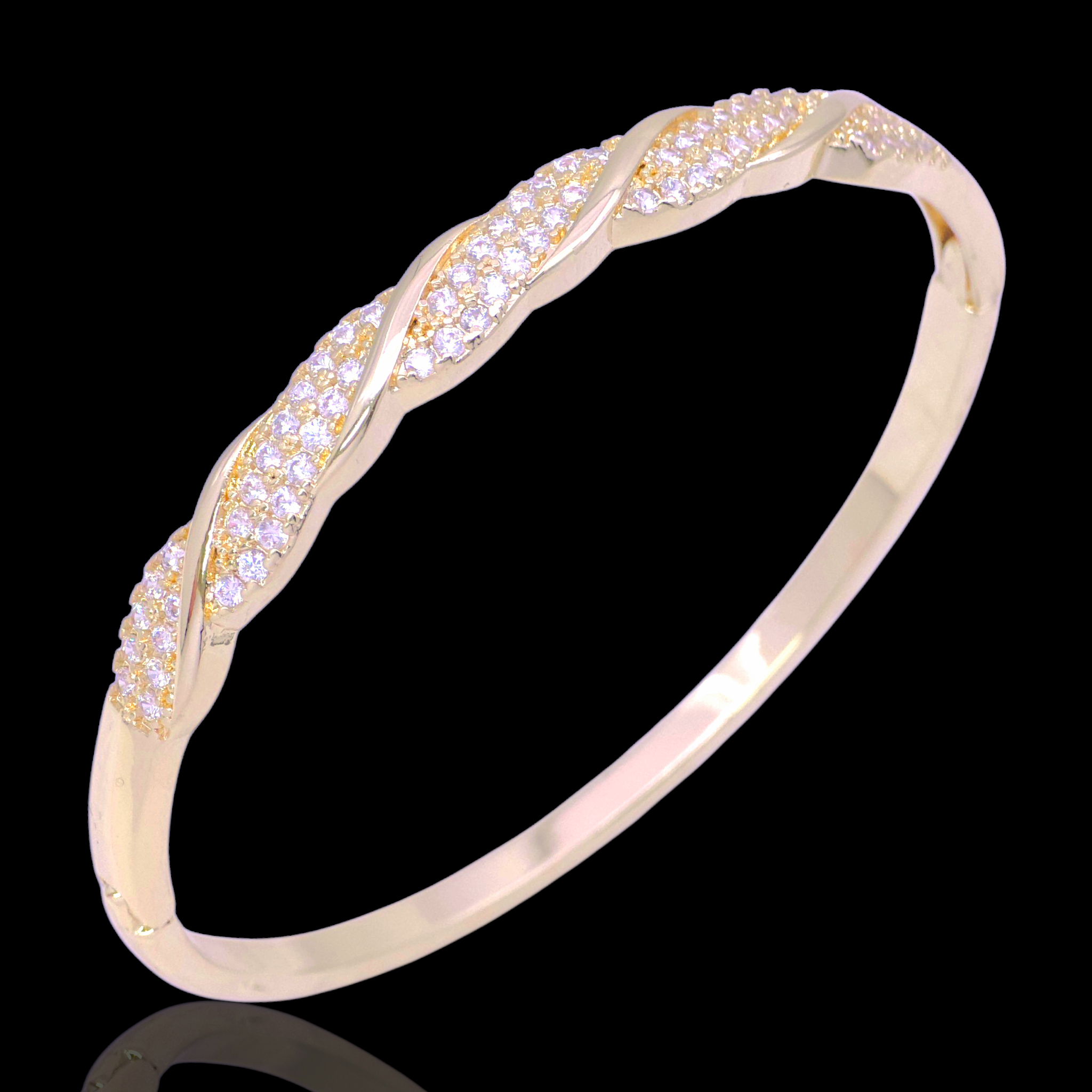 Gold Filled Oro Laminado Paris Trifecta Zirconia Bangle