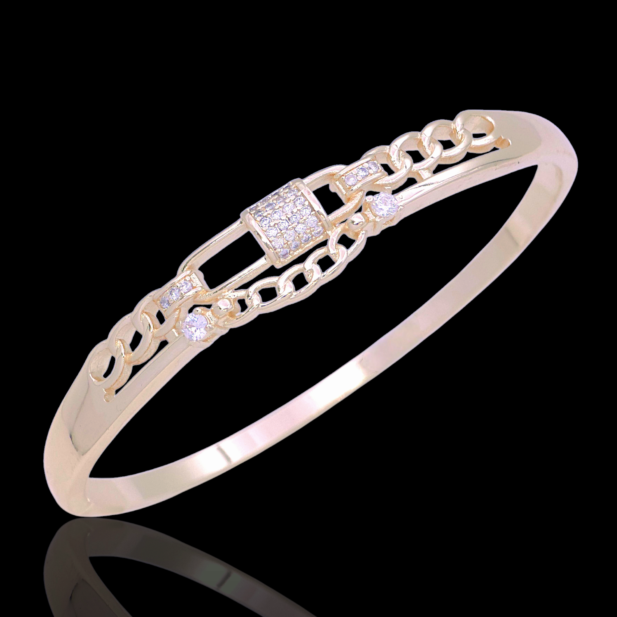 Gold Filled Oro Laminado Parisian Love Lock CZ Bangle