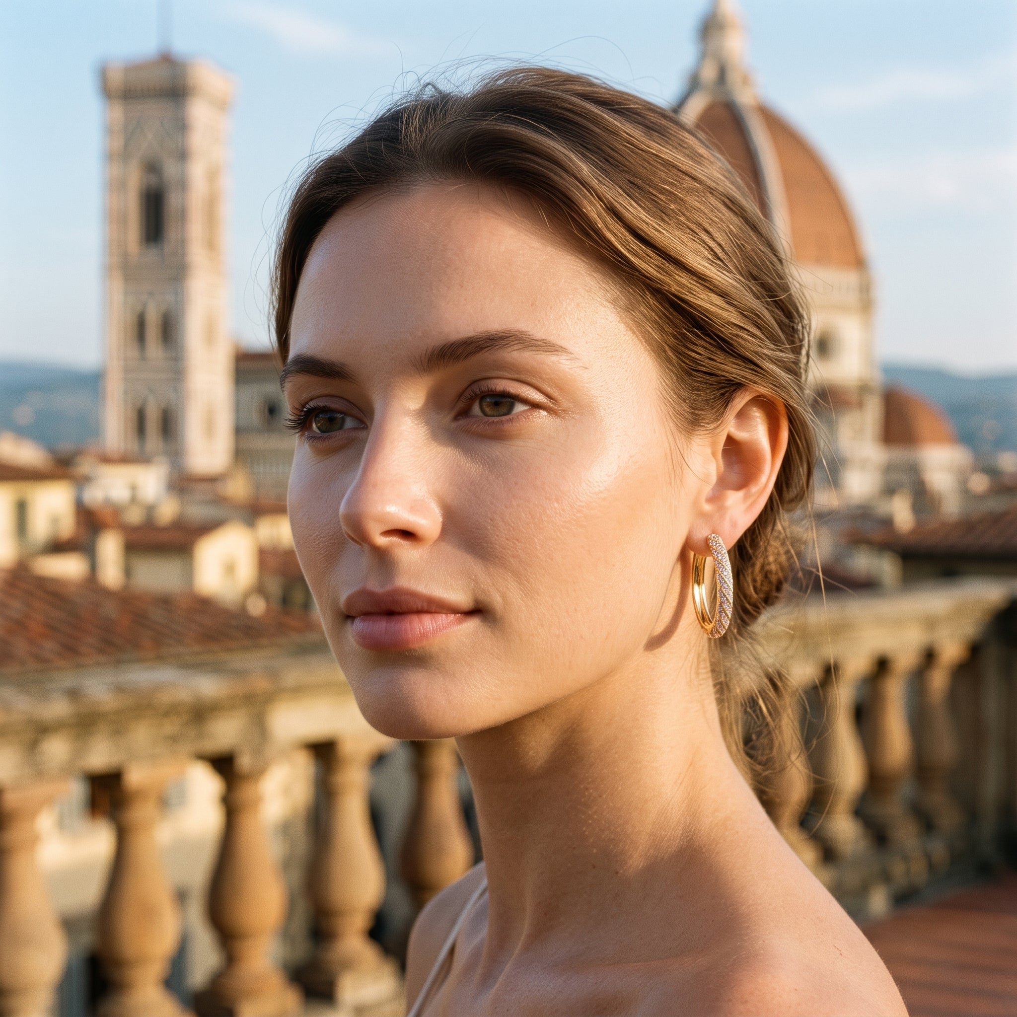 Gold Filled Oro Laminado Picasso Zirconia Hoop Earrings