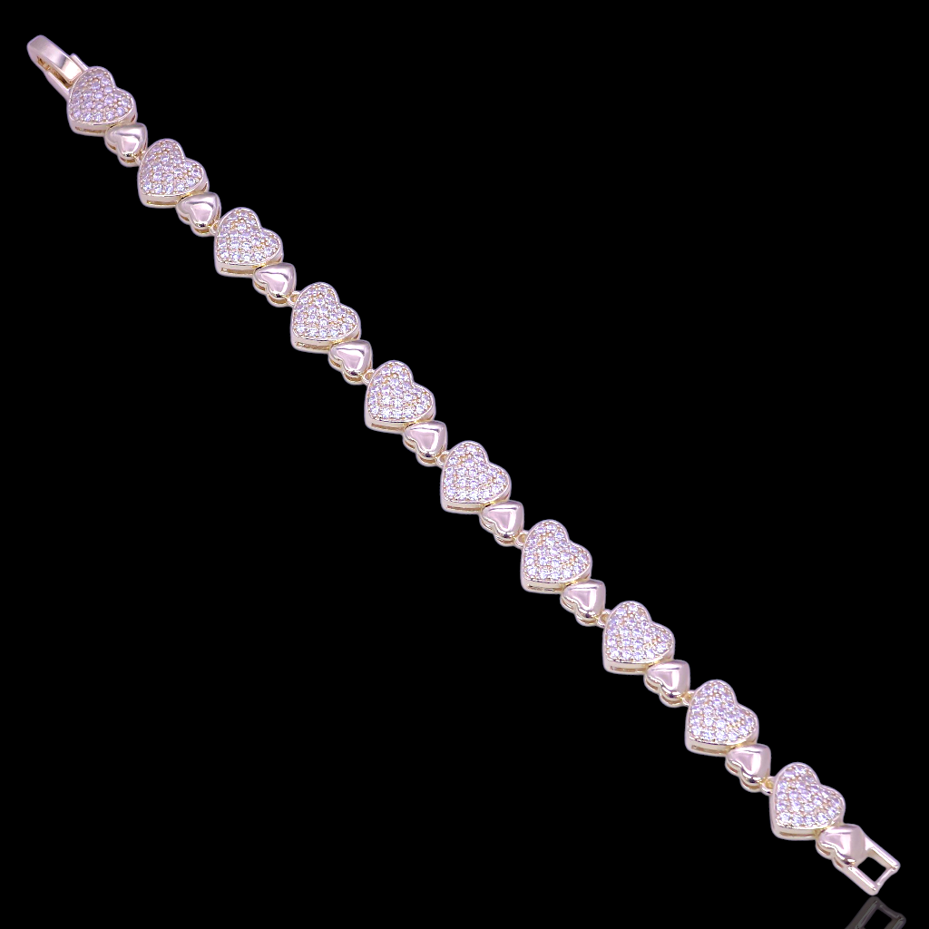 Gold Filled Oro Laminado Renaissance Zirconia Heart Bracelet